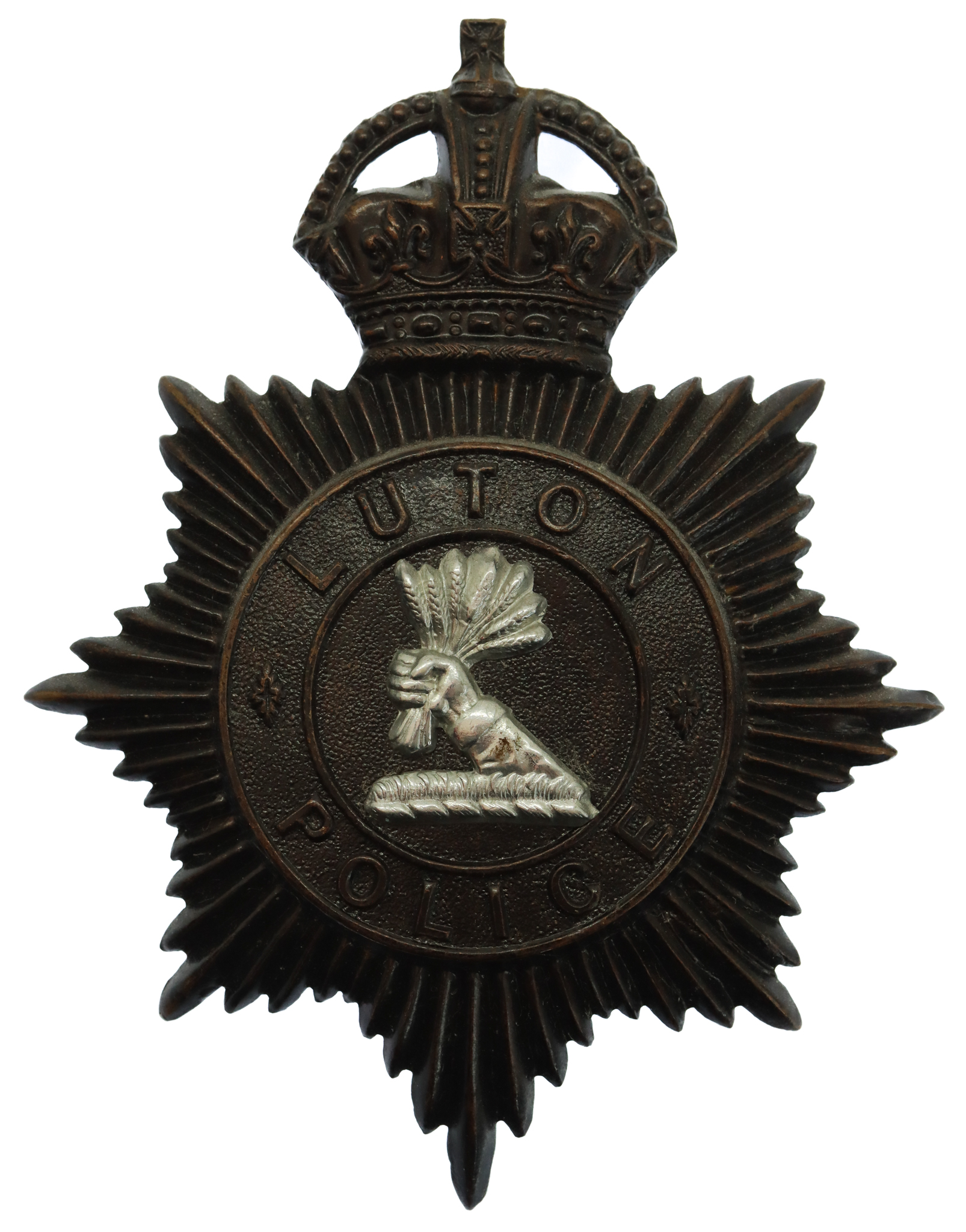 Luton Borough Police Black Helmet Plate - King's Crown