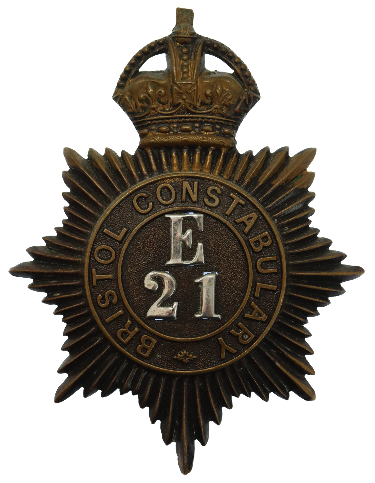 Bristol Constabulary Night Helmet Plate (E21) - King's Crown