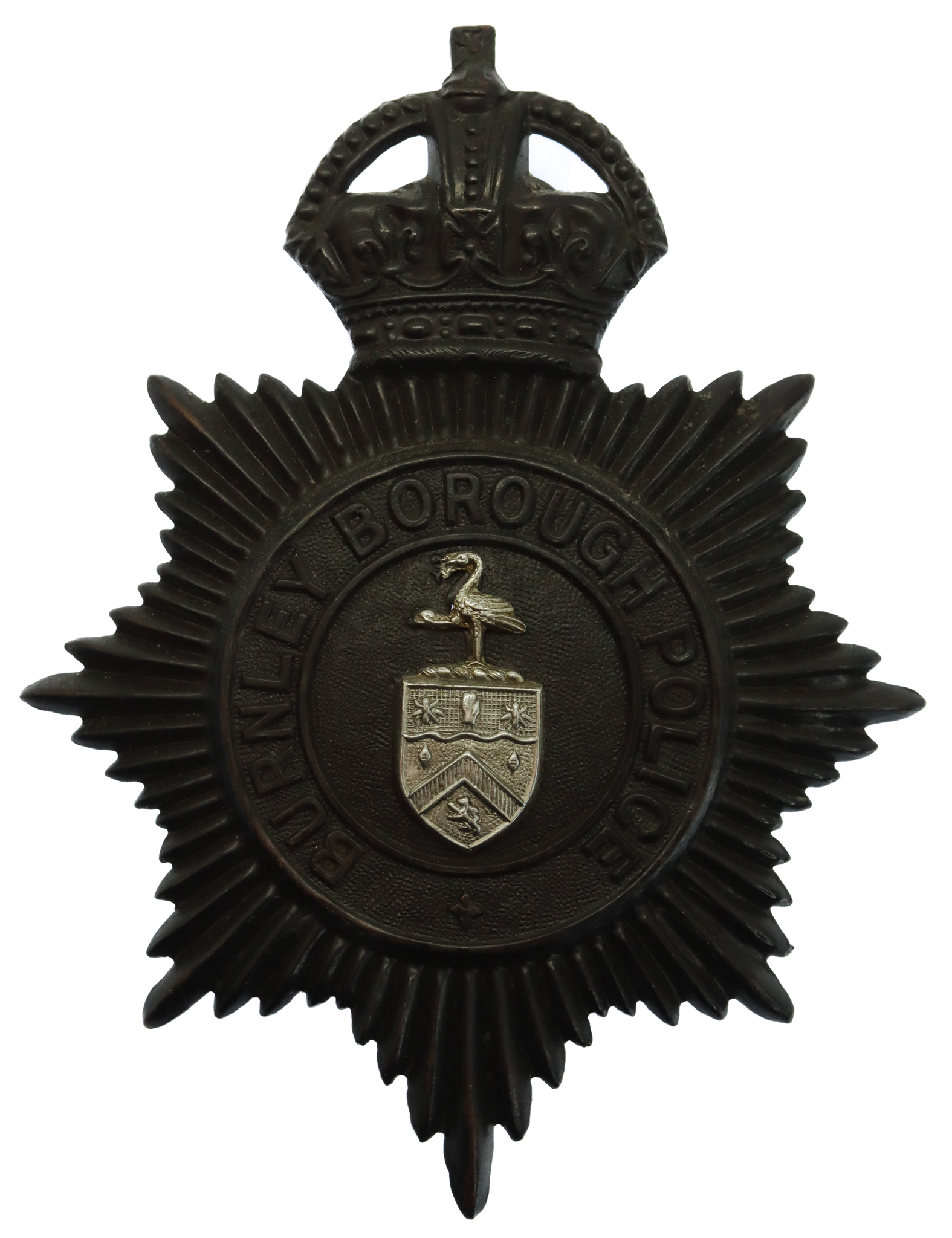 Burnley Borough Police Night Helmet Plate - King's Crown