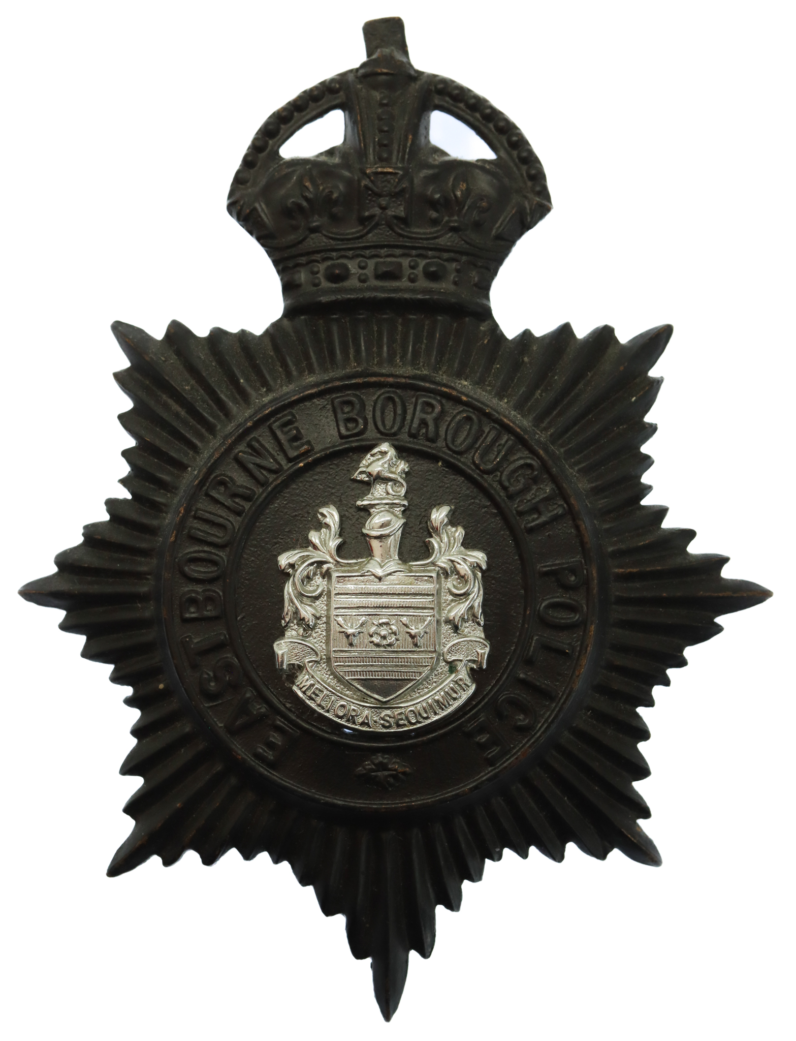Eastbourne Borough Police Black Helmet Plate - King's Crown