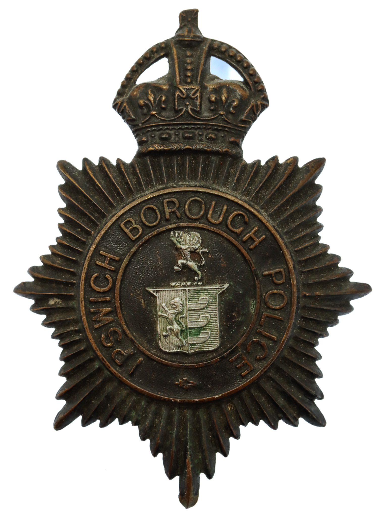 Ipswich Borough Police Helmet Plate - King's Crown
