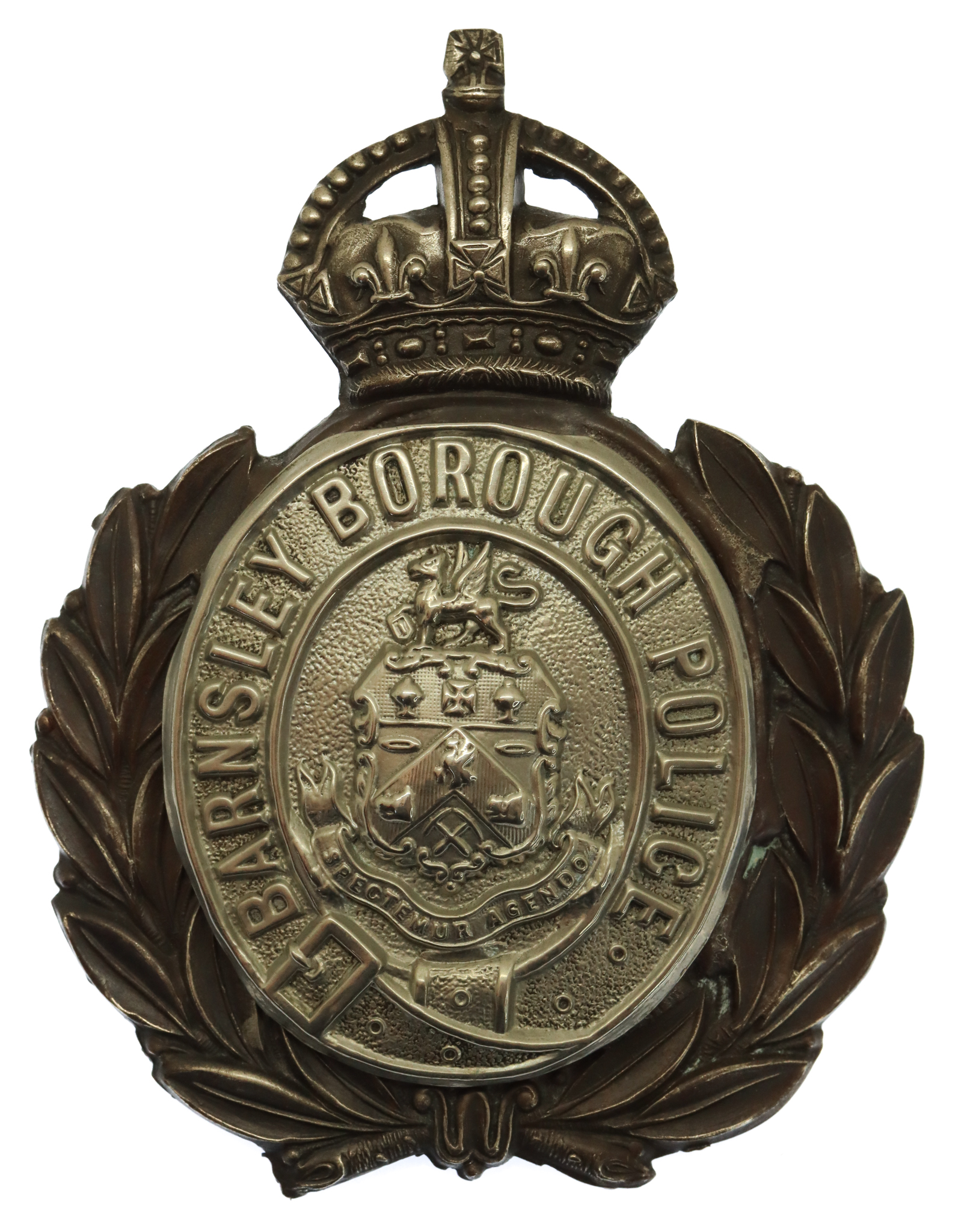Barnsley Borough Police Wreath Helmet Plate - King's Crown