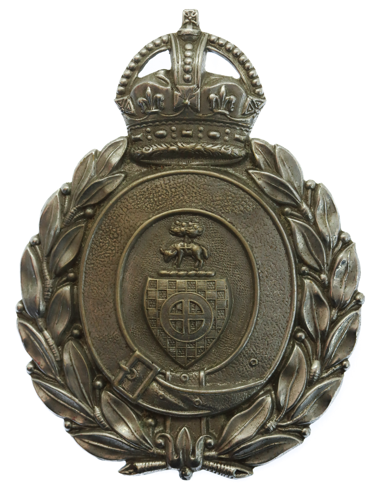 Dewsbury Borough Police Wreath Helmet Plate - King's Crown