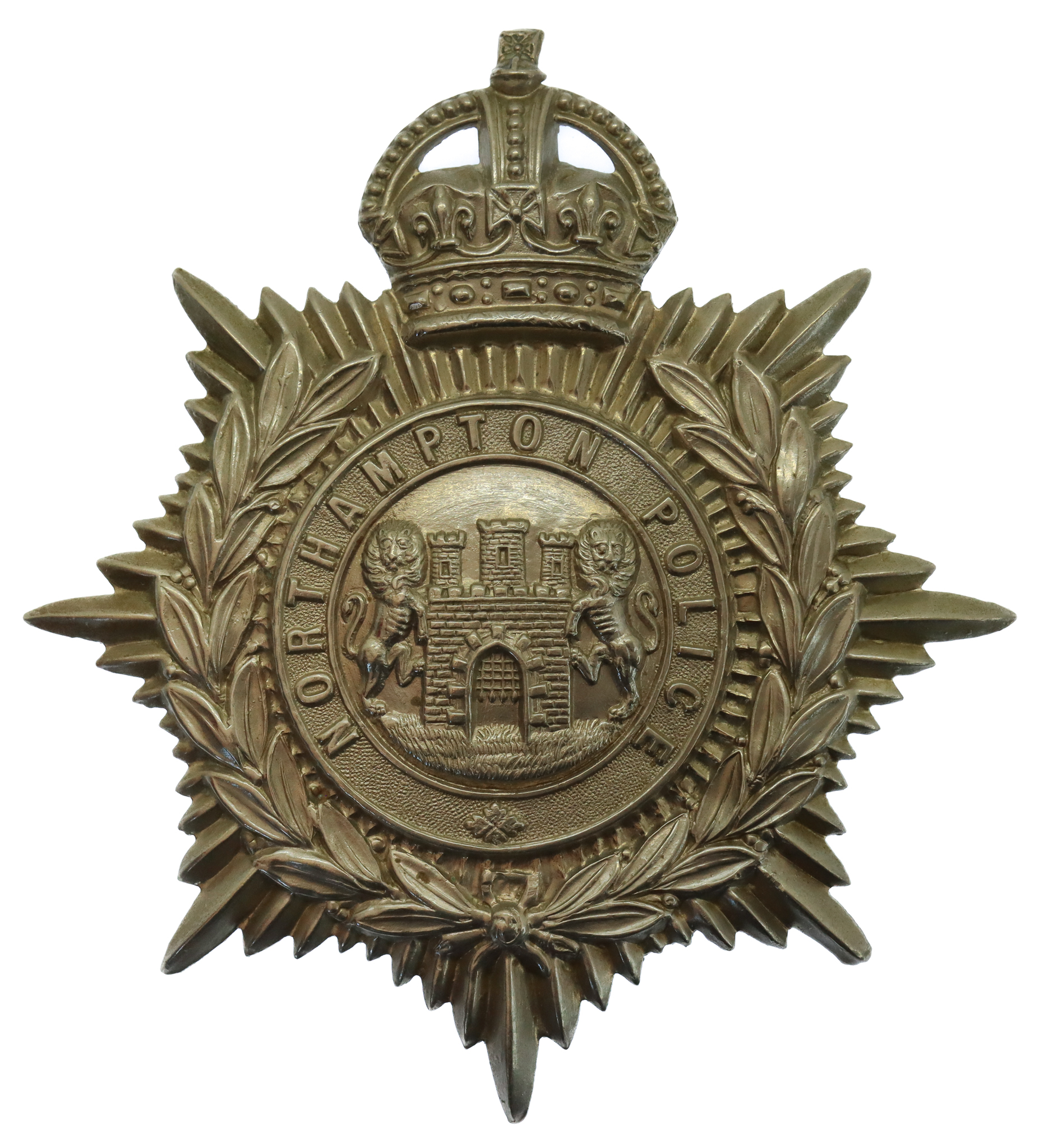 Northampton Borough Police White Metal Helmet Plate - King's Crown