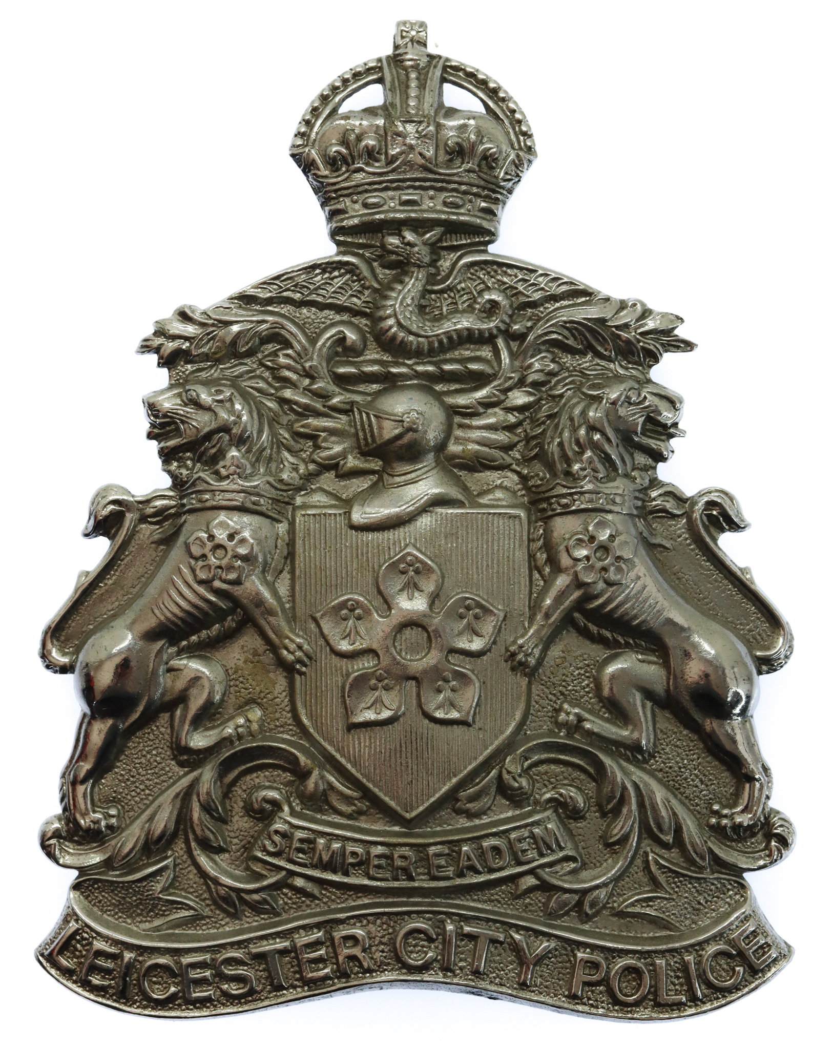 Leicester City Police Chrome Helmet Plate - King's Crown