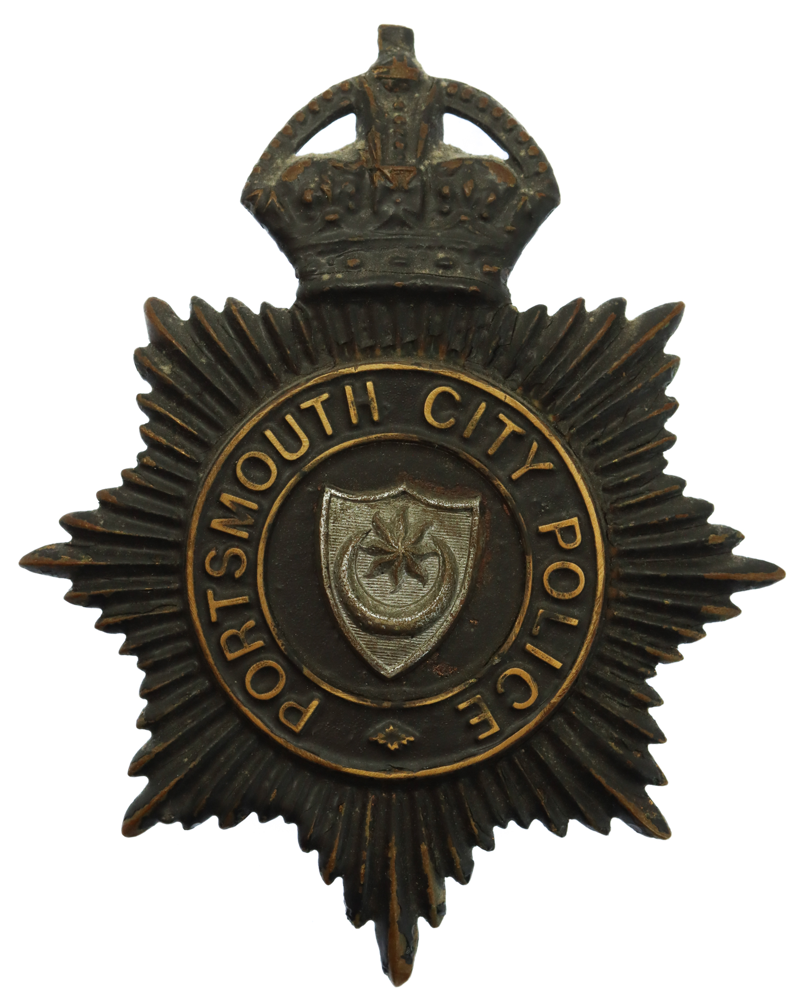Portsmouth City Police Night Helmet Plate - King's Crown
