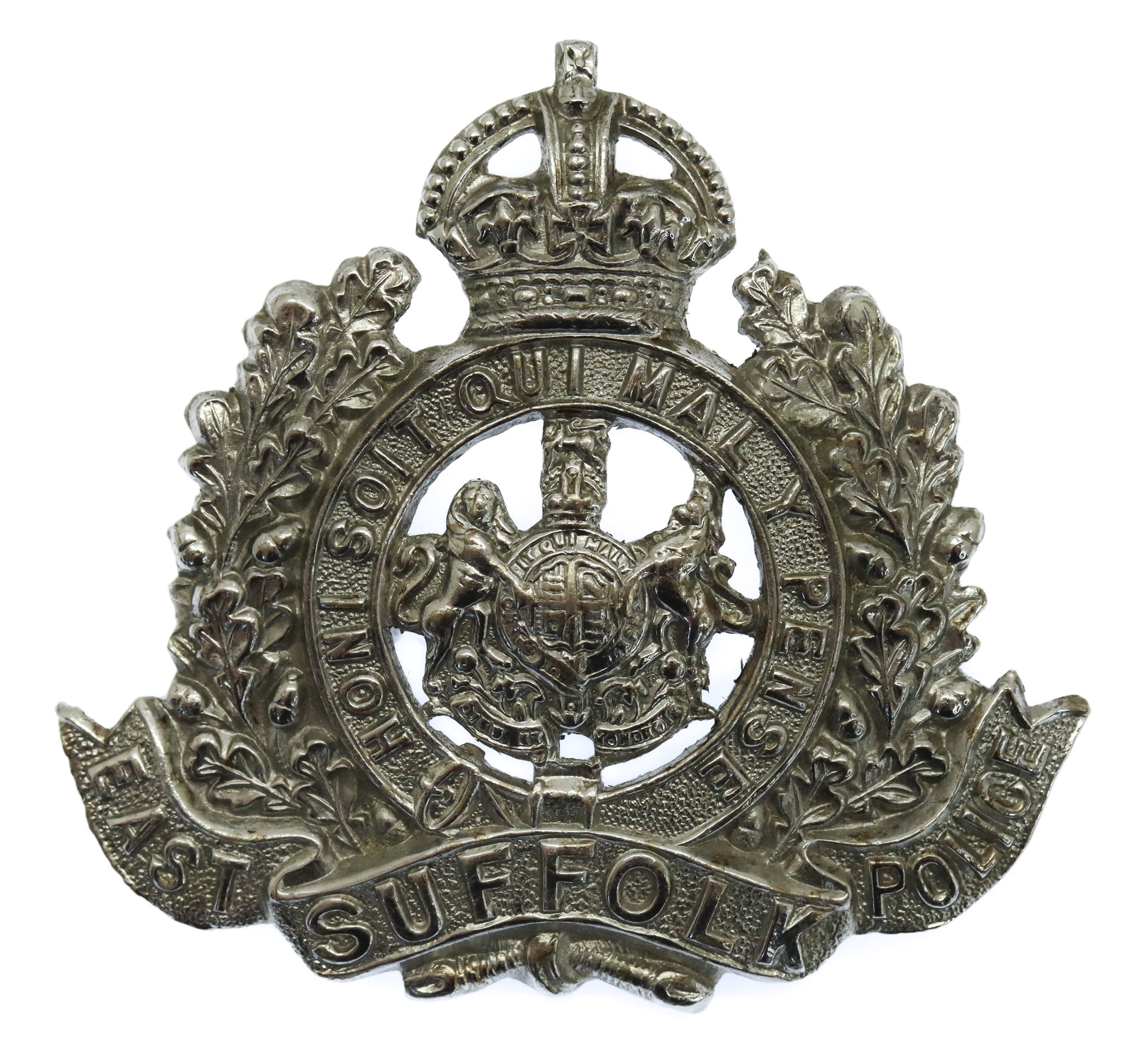 East Suffolk Police Chrome Cap Badge - King's Crown