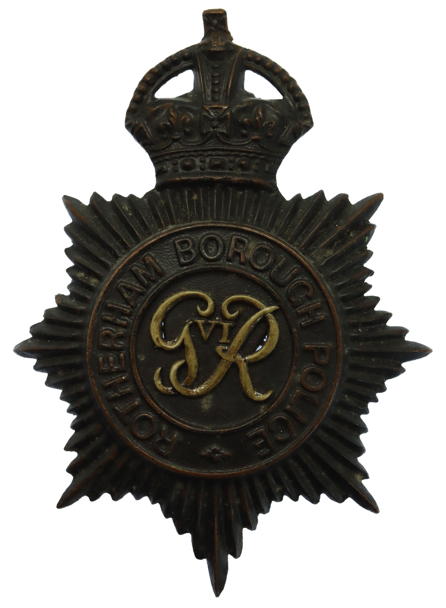 George VI Rotherham Borough Police Black Helmet Plate