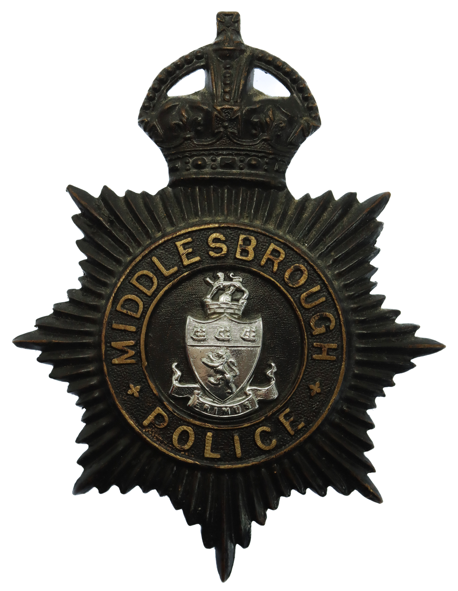 Middlesbrough Borough Police Night Helmet Plate - King's Crown