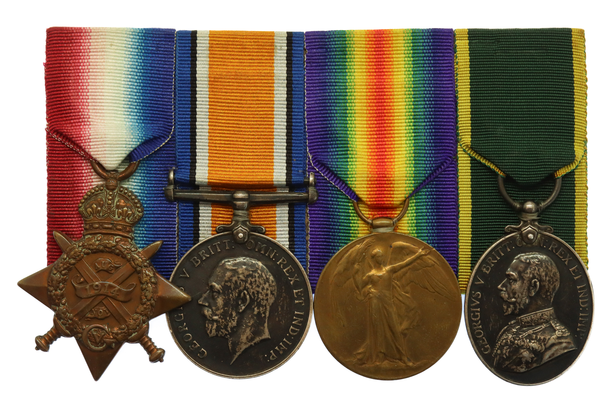 WW1 1914 Mons Star, British War Medal, Victory Medal and Territorial Efficiency Medal Group of Four - Cpl. J.J. Fleming, 6th Bn. Welsh Regiment