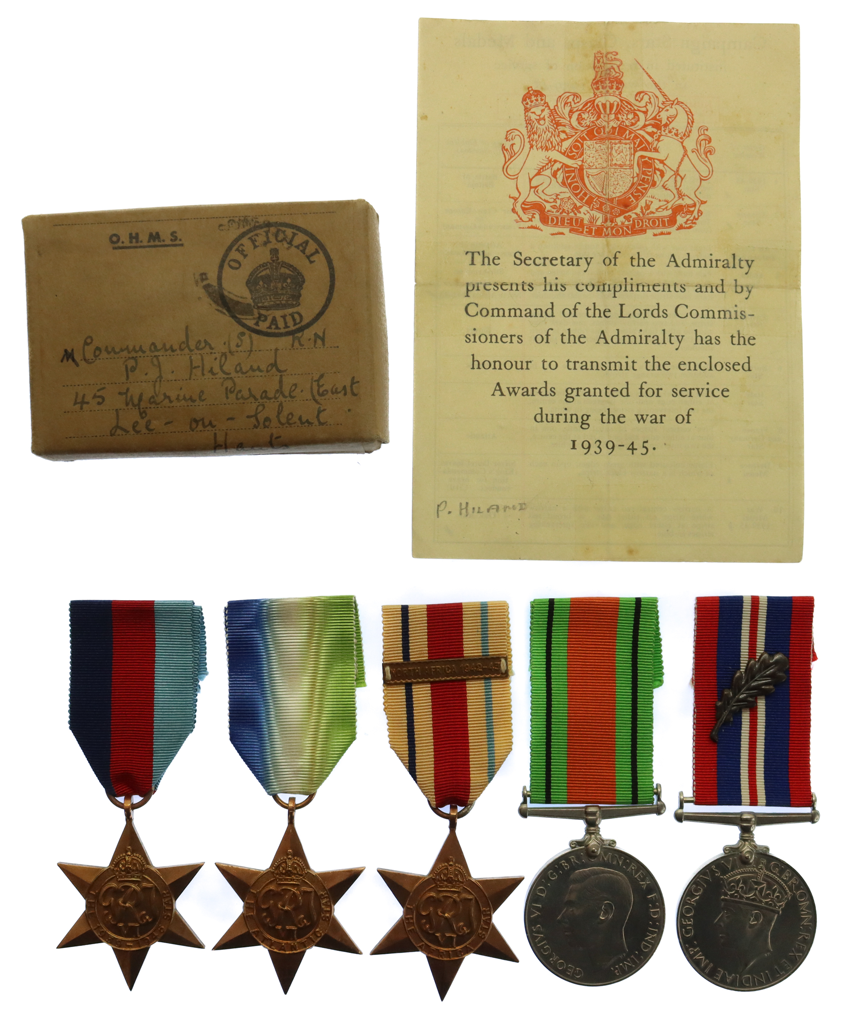 WW2 Mentioned In Despatches Medal Group of Five - Paymaster Commander Percy John Hiland, Royal Navy
