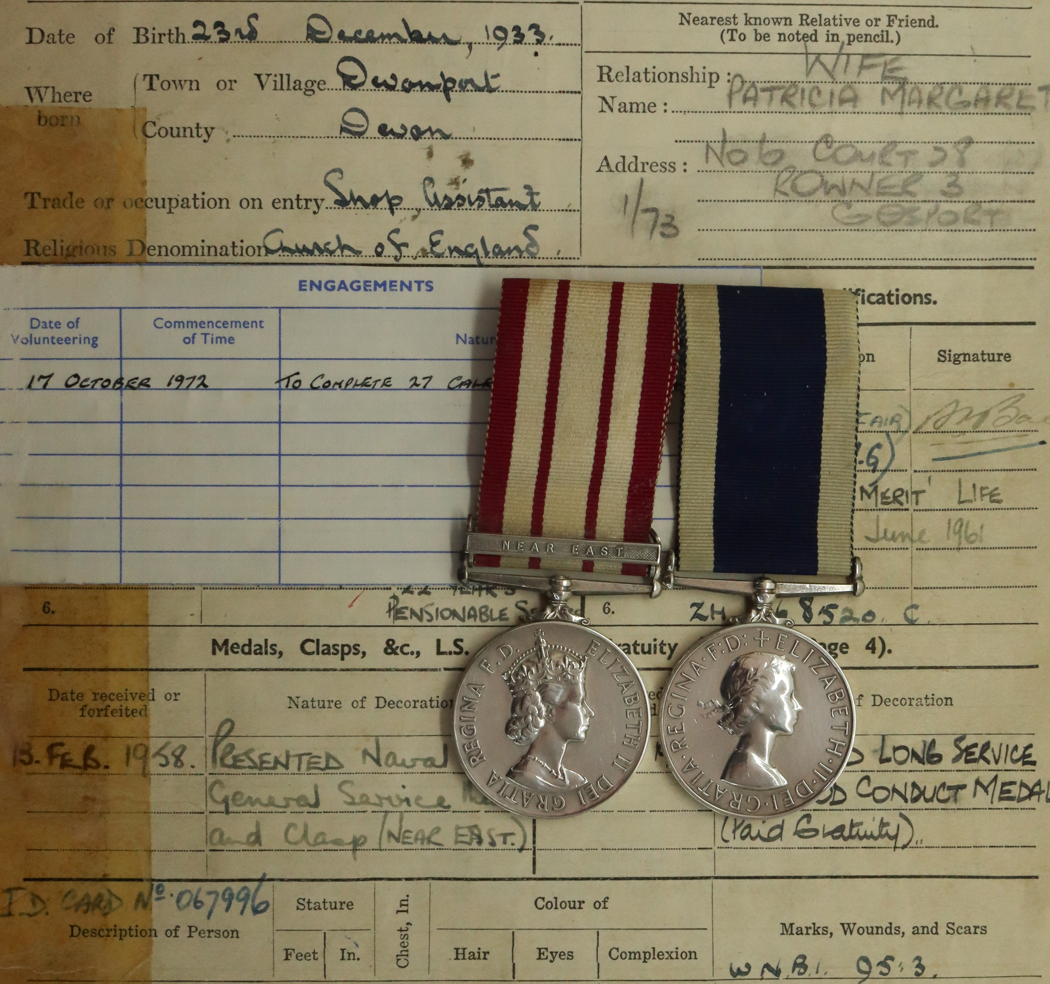Naval General Service Medal (Clasp - Near East) and Royal Navy Long Service & Good Conduct Medal Pair with Original Certificate of Service - Fleet Chief Writer C.H. Willis, Royal Navy