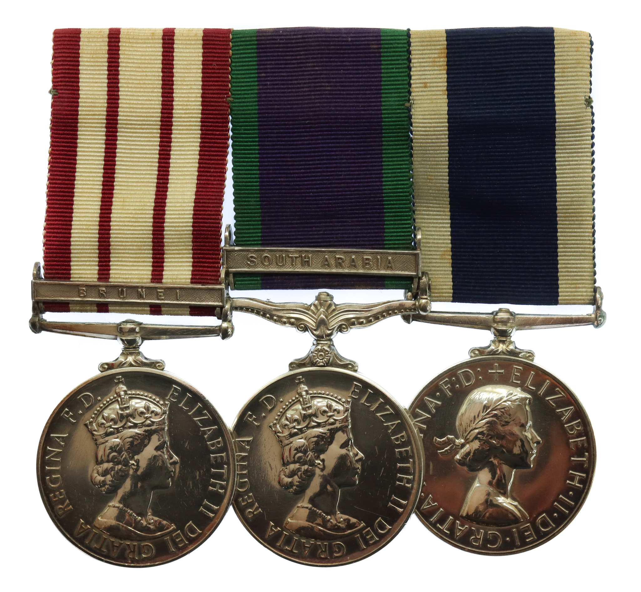 Naval General Service Mdal (Clasp - Brunei), Campaign Service Medal (Clasp - South Arabia) and Royal Navy Long Service & Good Conduct Medal Group of Three - Sgt. G. Mackey, Royal Marines