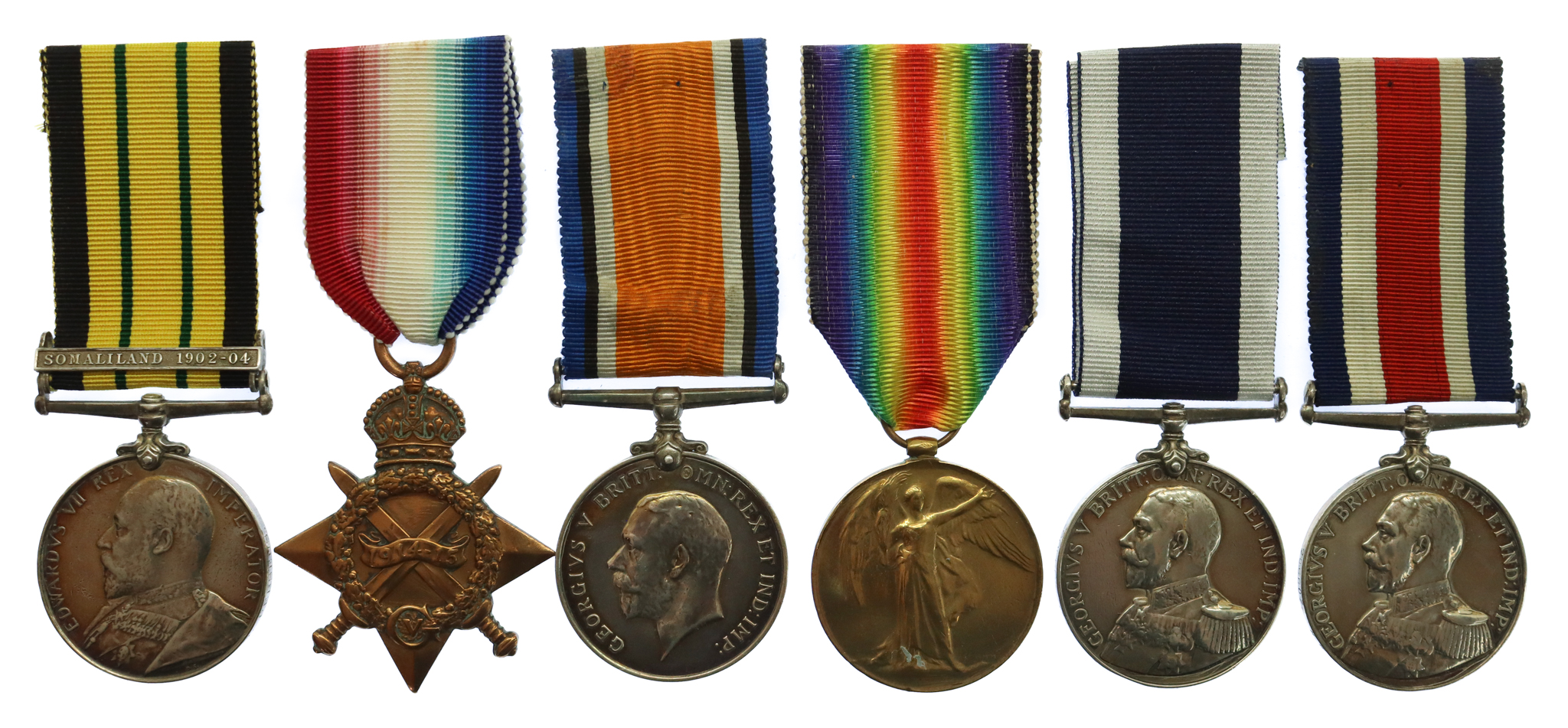 Africa General Service Medal (Clasp - Somaliland 1902-04), WW1 1914-15 Star Trio, RN LS&GC and Naval Good Shooting Medal Group of Six - Petty Officer H.W. Parfitt, Royal Navy