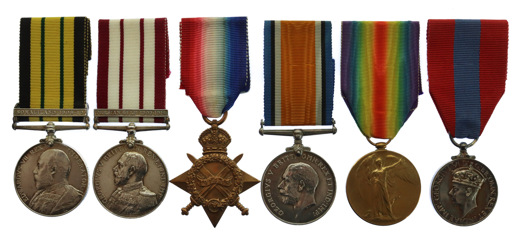 AGS (Somaliland 1908-10), NGS (Persian Gulf 1909-1914) and WW1 Kut-al-Amara POW Survivor Medal Group of Six - Pte. B.W. Adams, Royal Navy and Hampshire Regiment