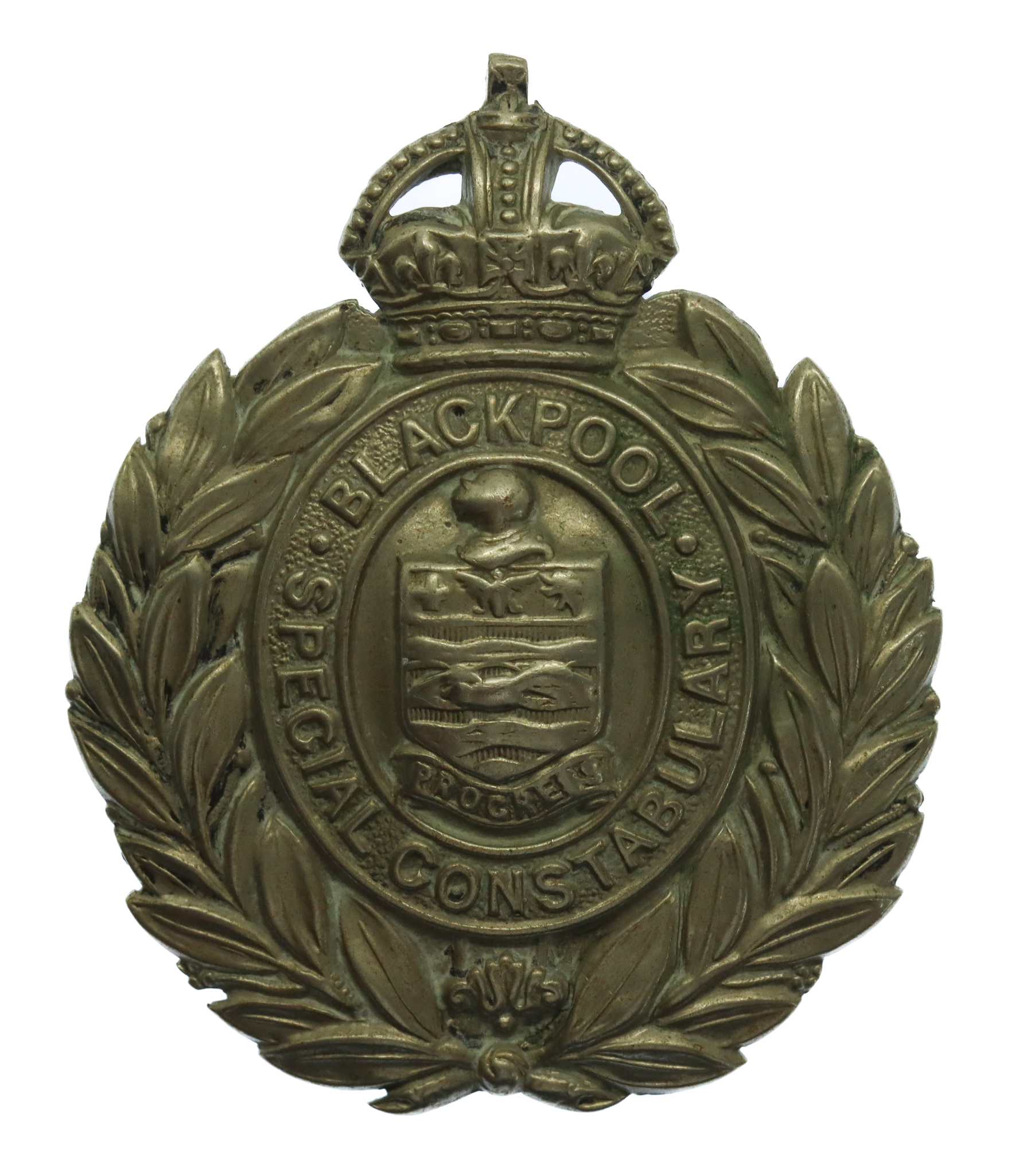 Blackpool Special Constabulary White Metal Wreath Cap Badge - King's Crown