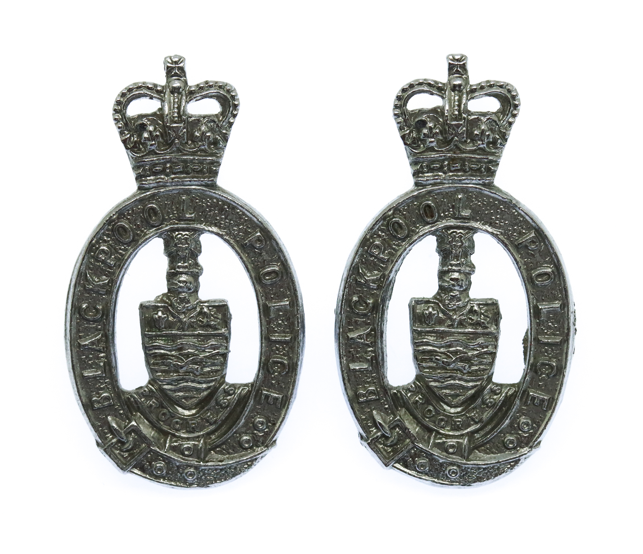 Pair of Blackpool Police Collar Badges - Queen's Crown