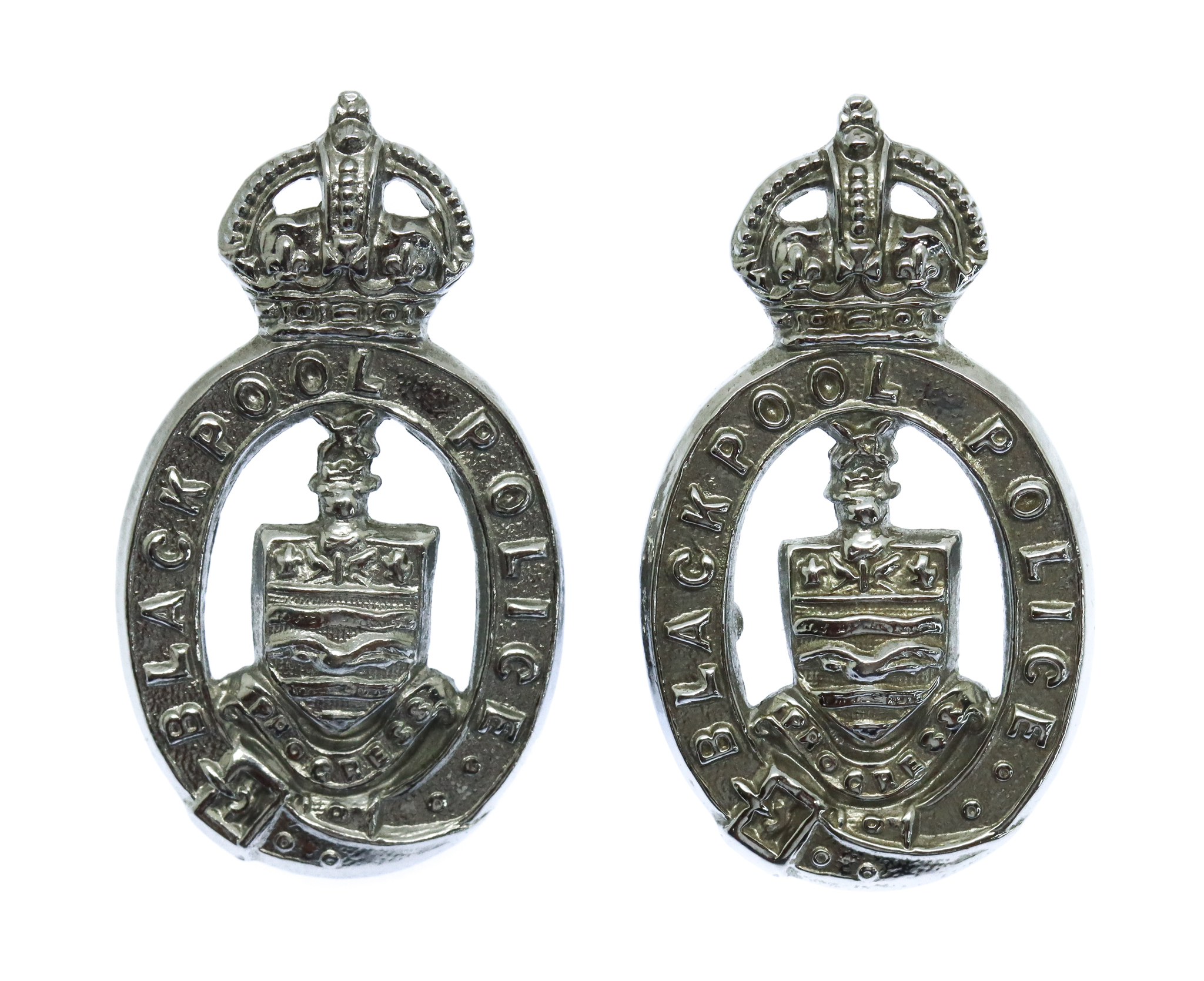 Pair of Blackpool Police Collar Badges - King's Crown