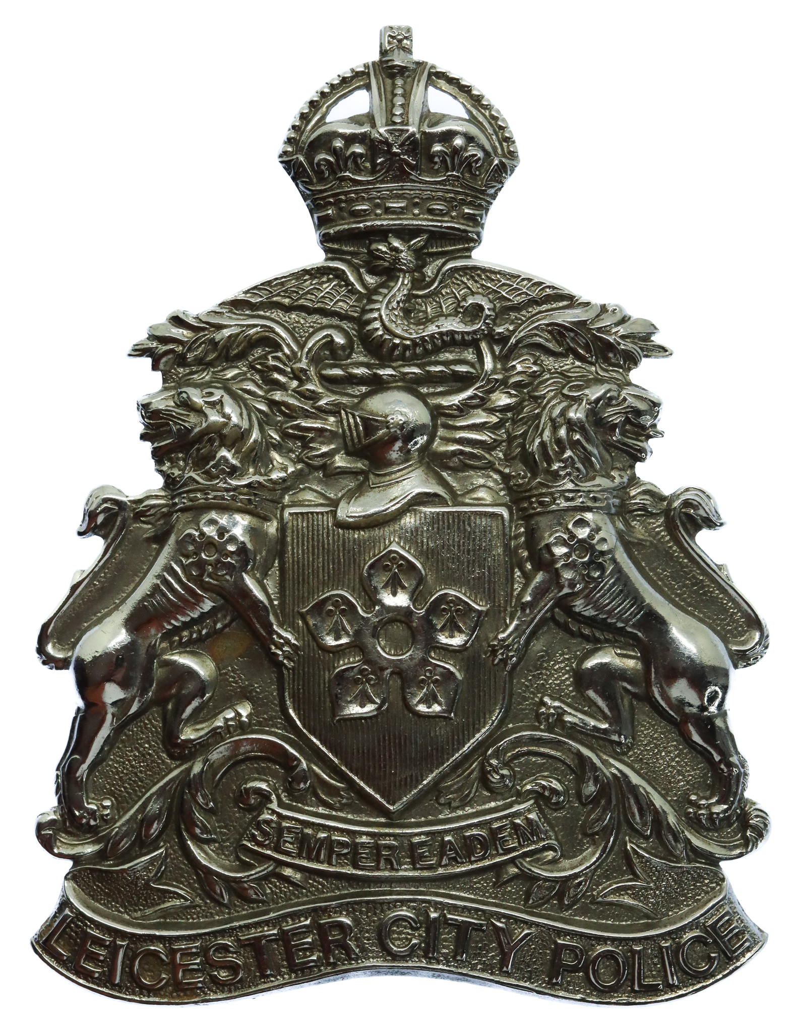Leicester City Police Chrome Helmet Plate - King's Crown