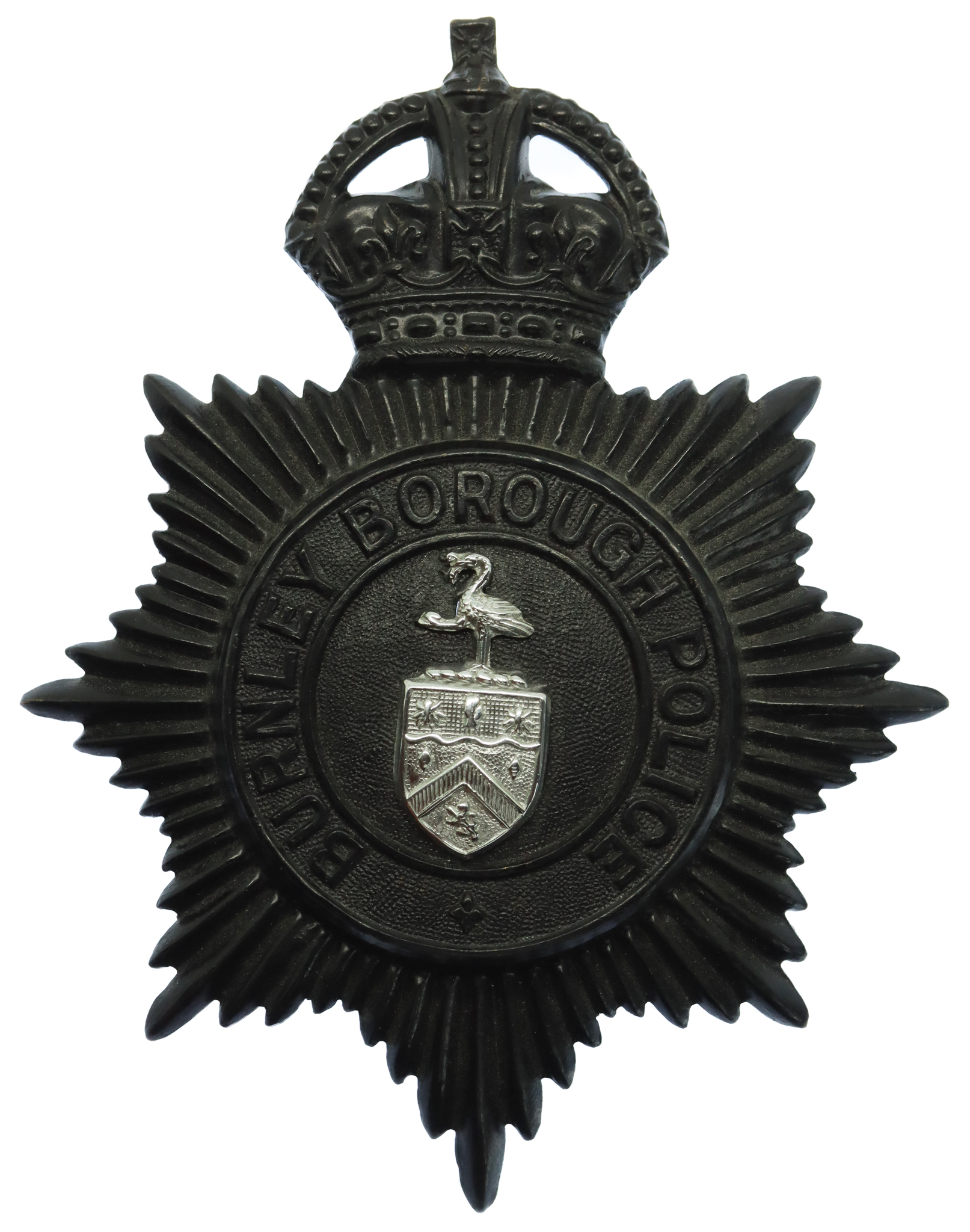 Burnley Borough Police Night Helmet Plate - King's Crown