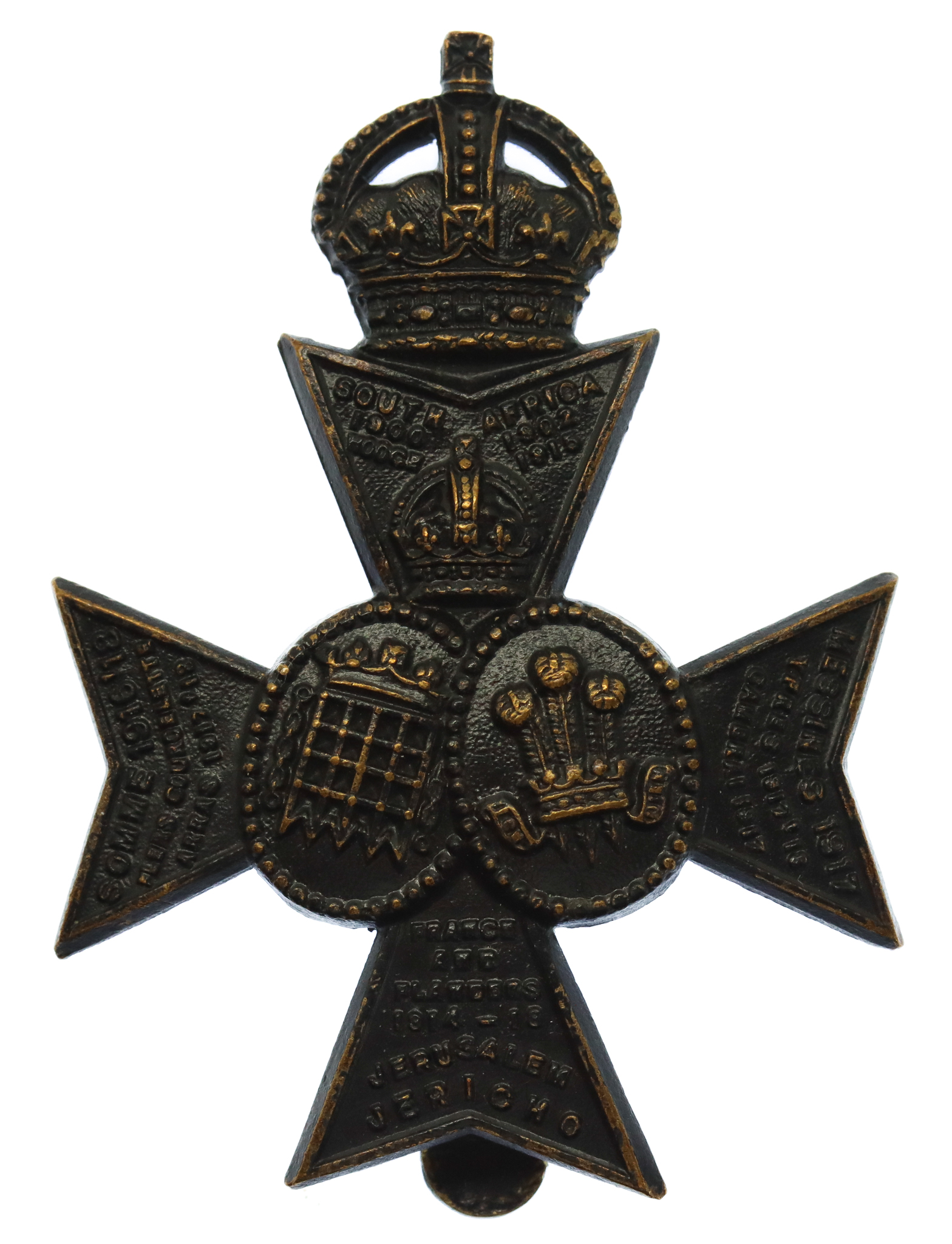 16th Battalion (Queen's Westminster & Civil Service Rifles) London Regiment Cap Badge - King's Crown