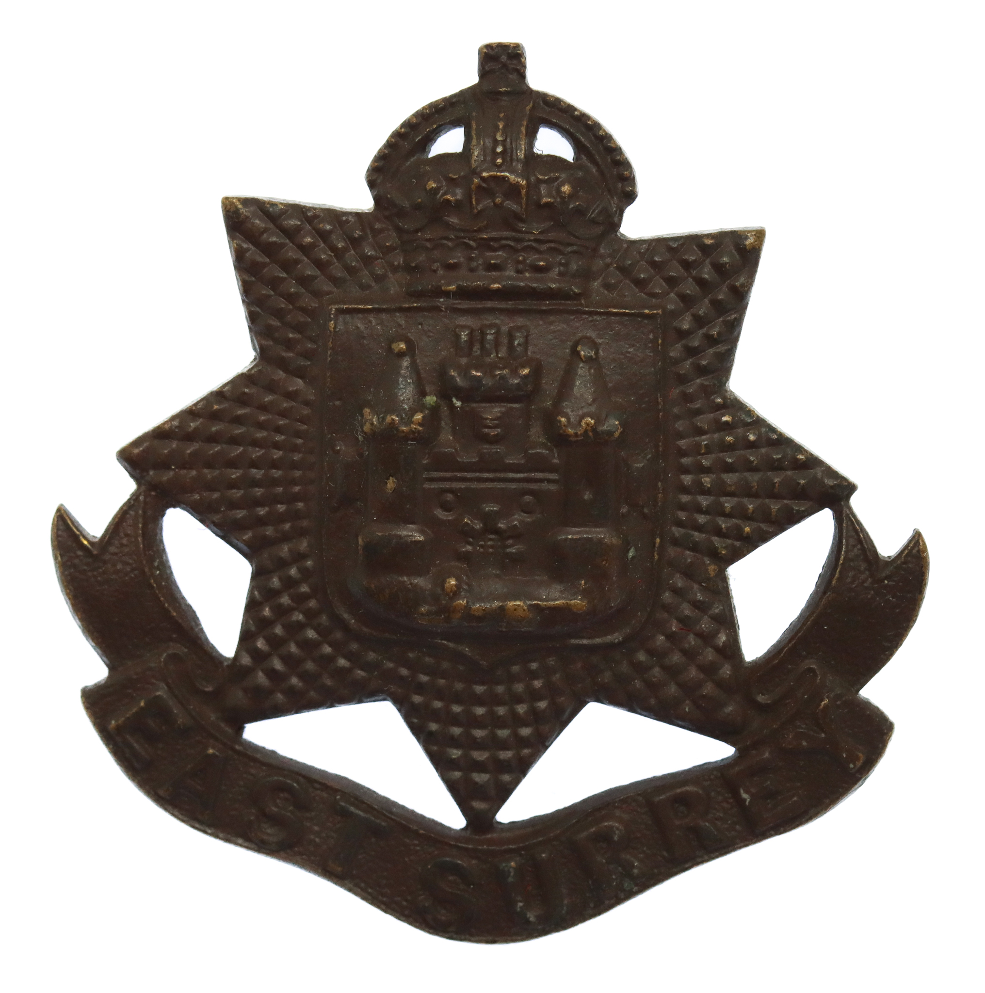 East Surrey Regiment Officer's Service Dress Cap Badge - King's Crown