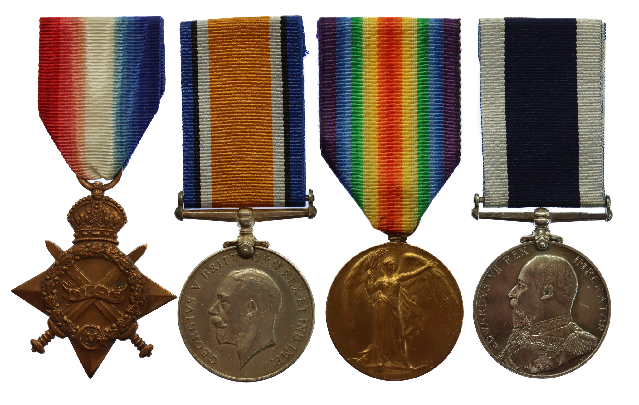 WW1 1914-15 Star, British War Medal, Victory Medal & R.N. Long Service & Good Conduct Medal Group of Four - Petty Officer Telegraphist H.E. Eames, Royal Navy