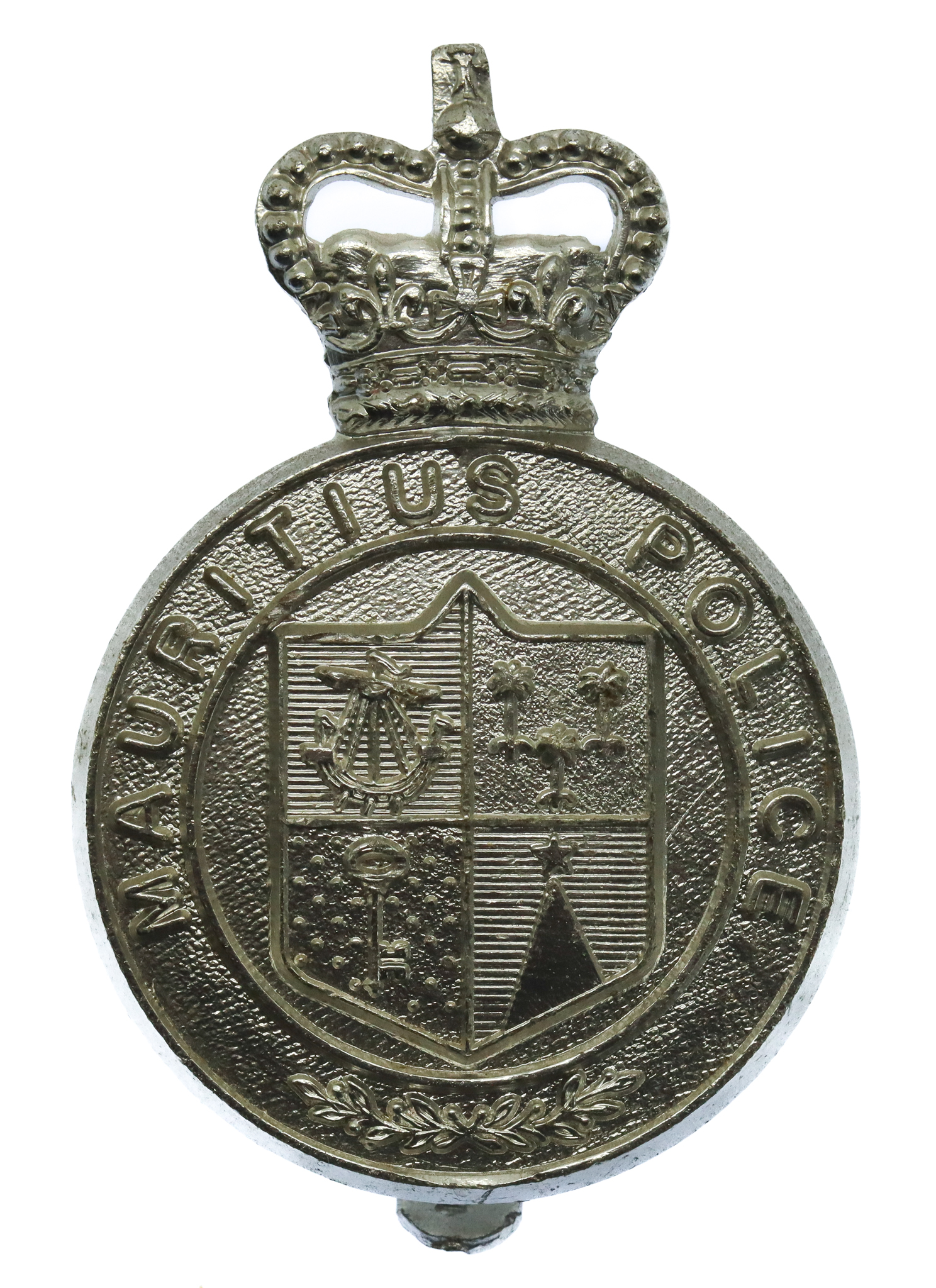 Mauritius Police Anodised (Staybrite) Cap Badge - Queen's Crown