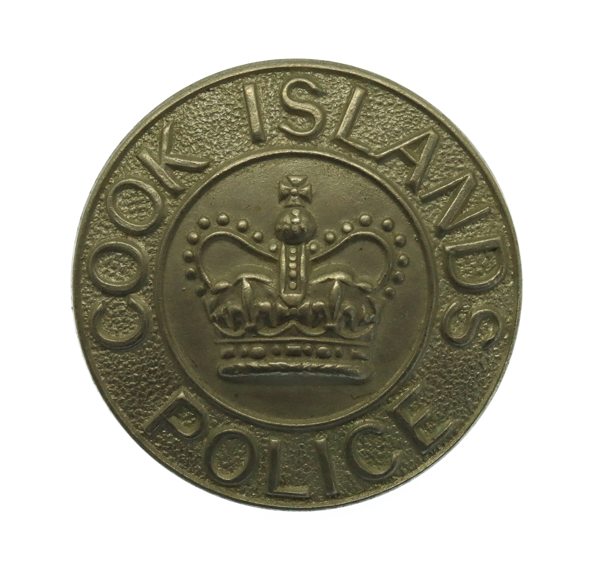 Cook Islands Police White Metal Cap Badge - Queen's Crown