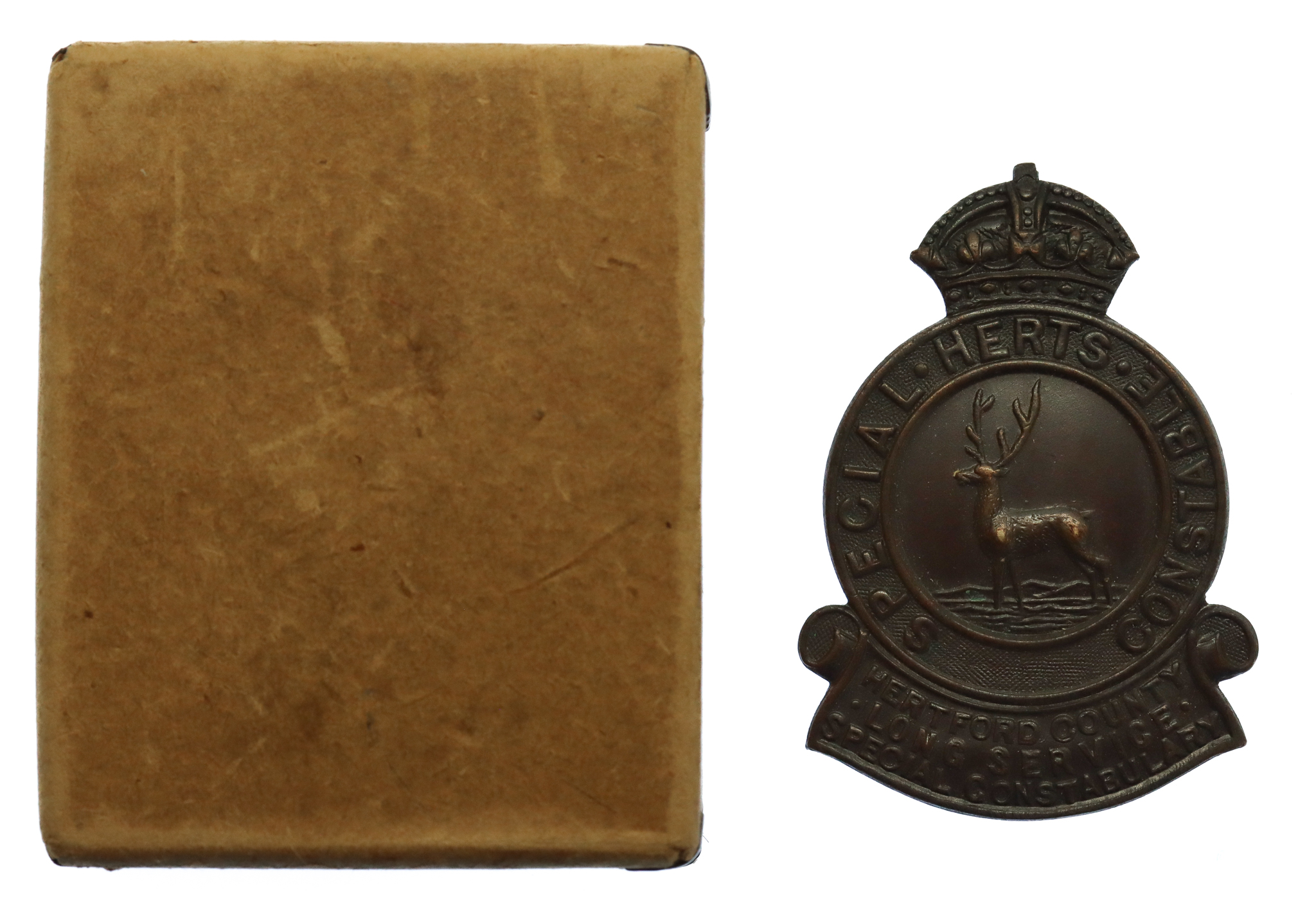 Hertfordshire Herts Special Constable Long Service Lapel Badge in Box - King's Crown