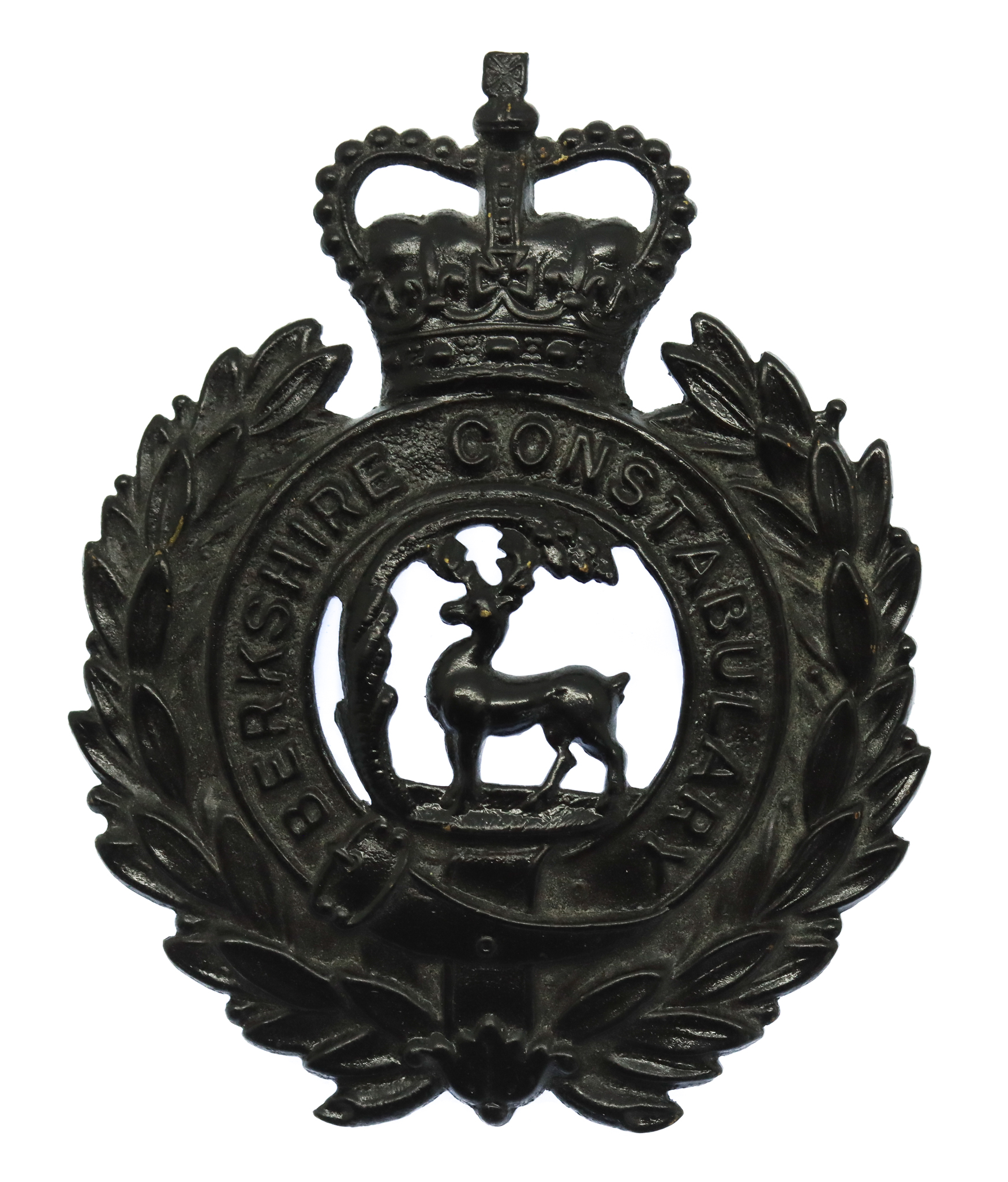 Berkshire Constabulary Black Wreath Helmet Plate - Queen's Crown