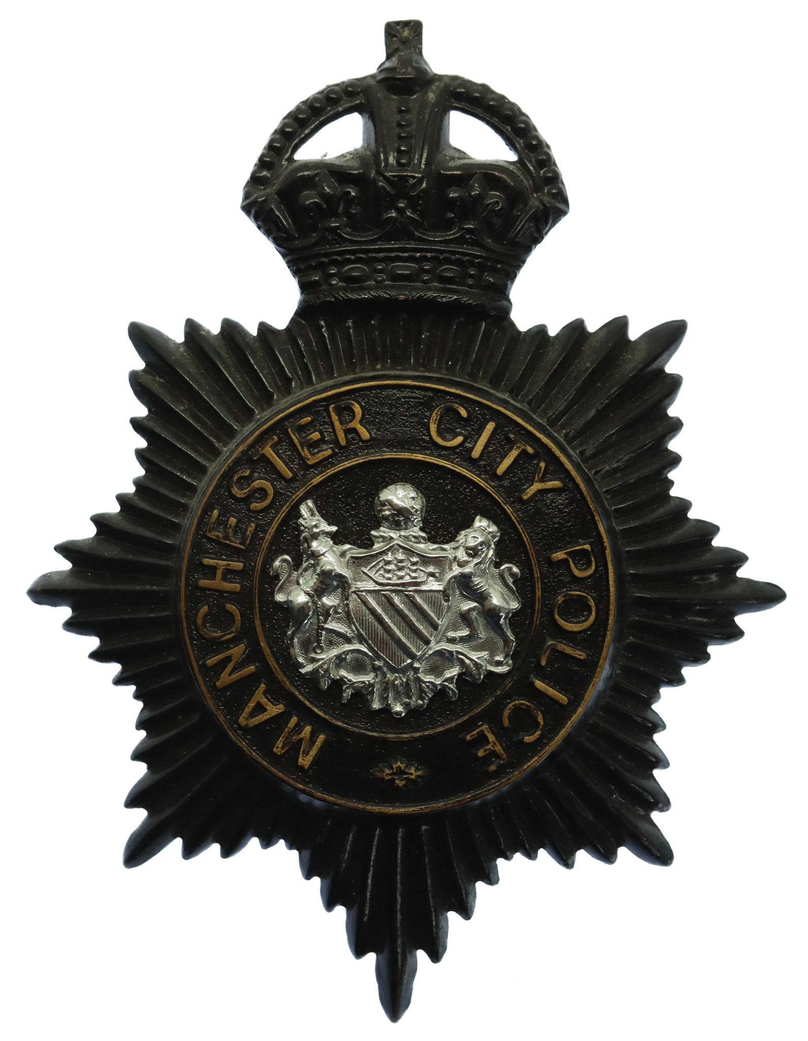 Manchester City Police Black Helmet Plate - King's Crown
