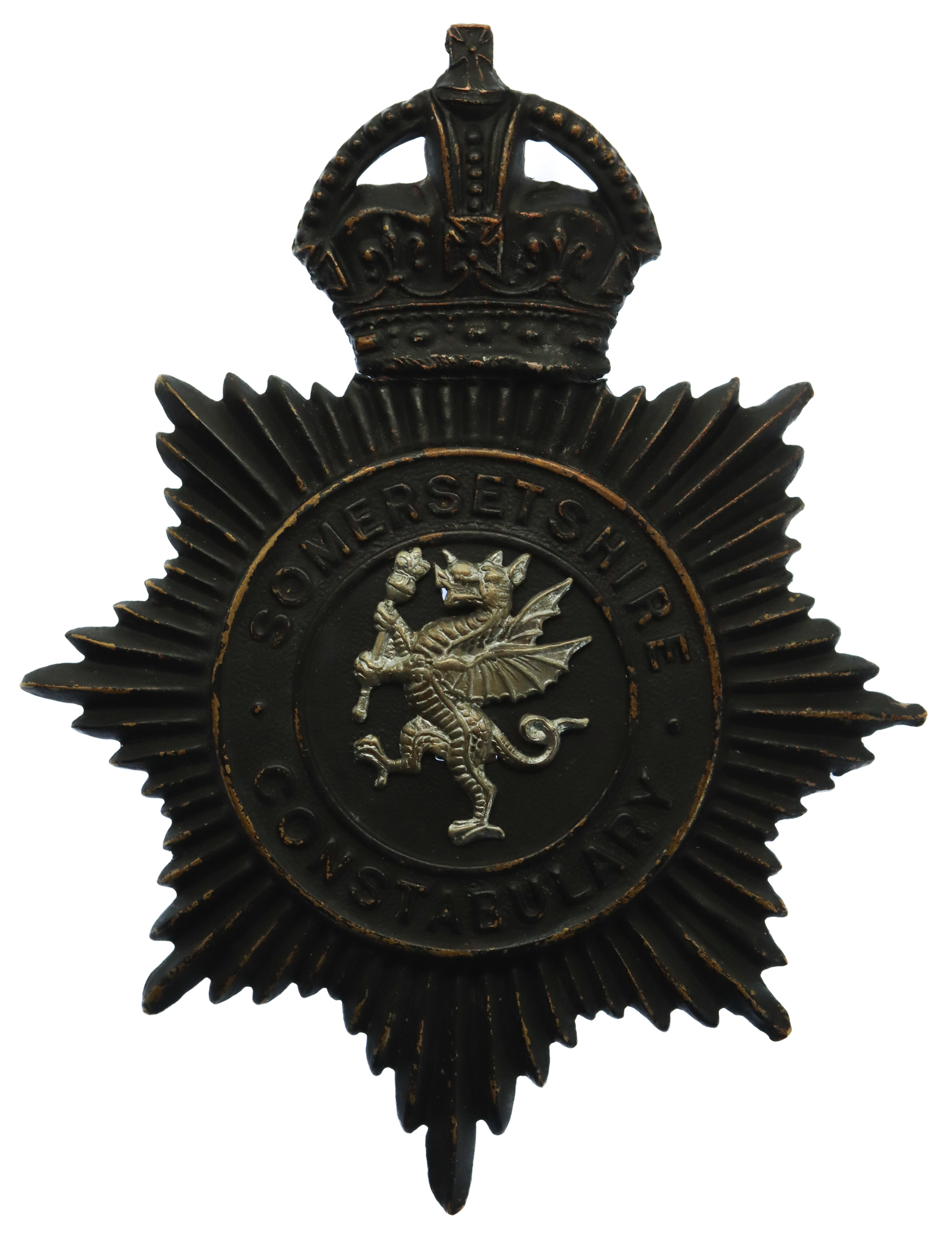 Somersetshire Constabulary Night Helmet Plate - King's Crown