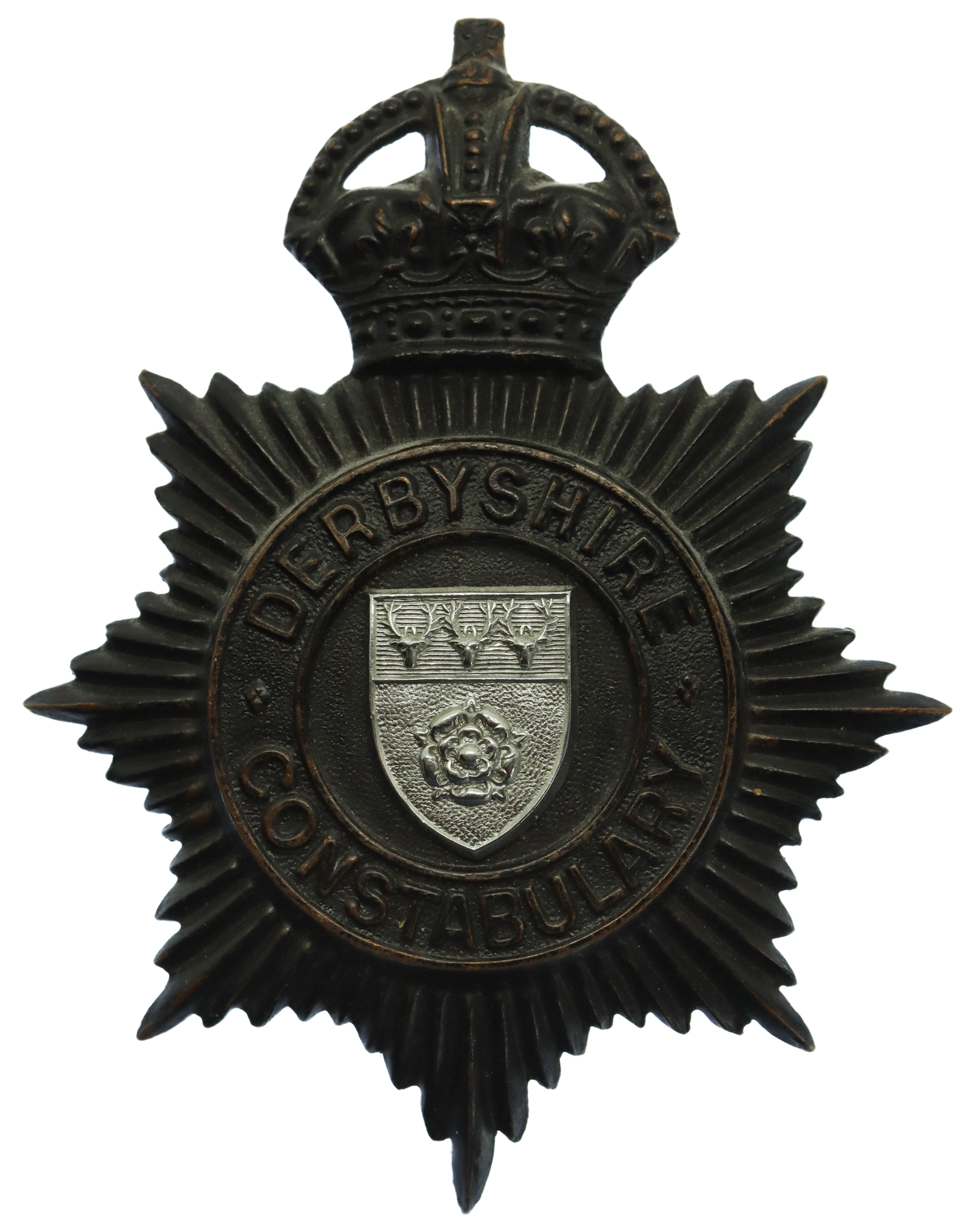 Derbyshire Constabulary Black Helmet Plate - King's Crown