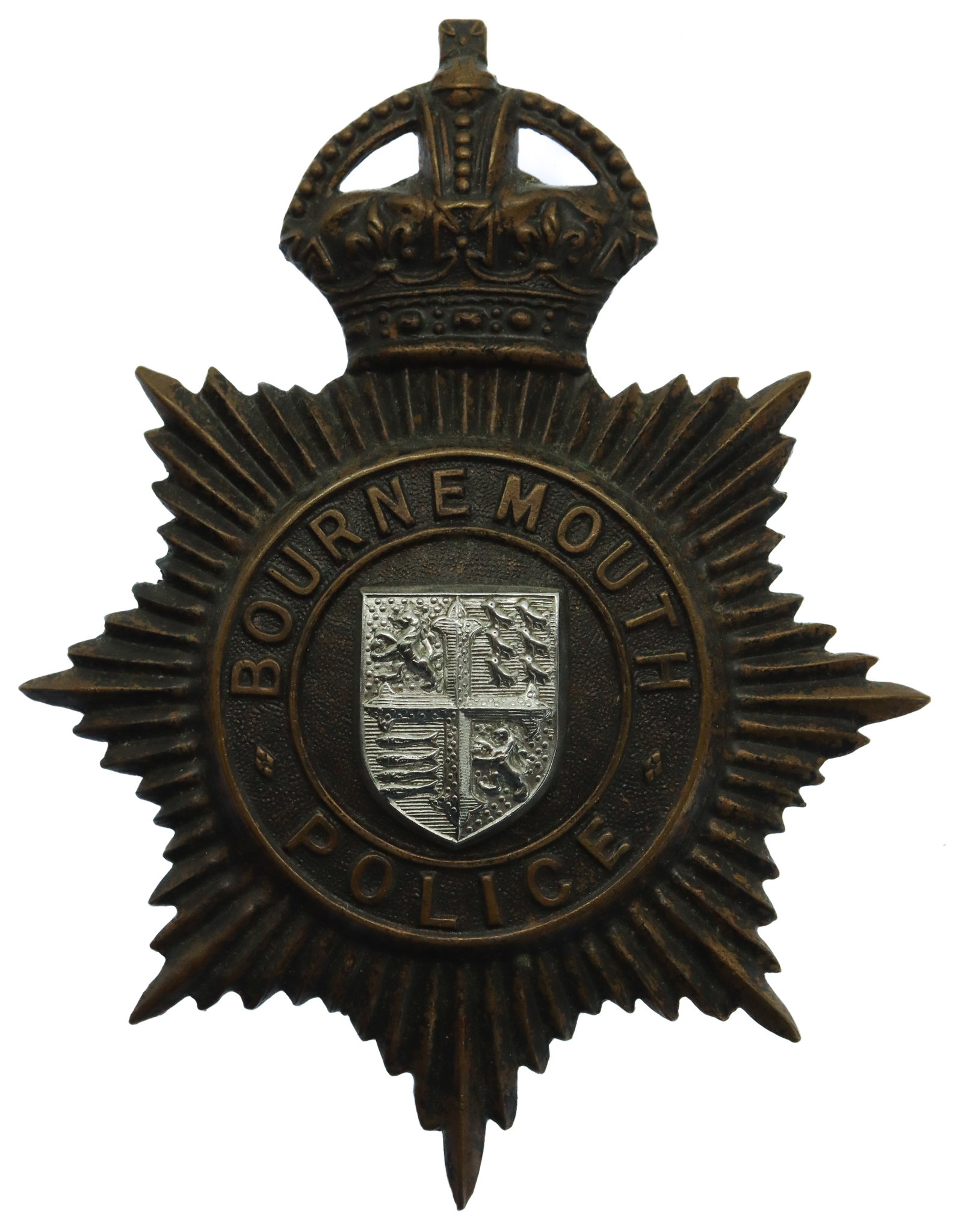 Bournemouth Borough Police Night Helmet Plate - King's Crown