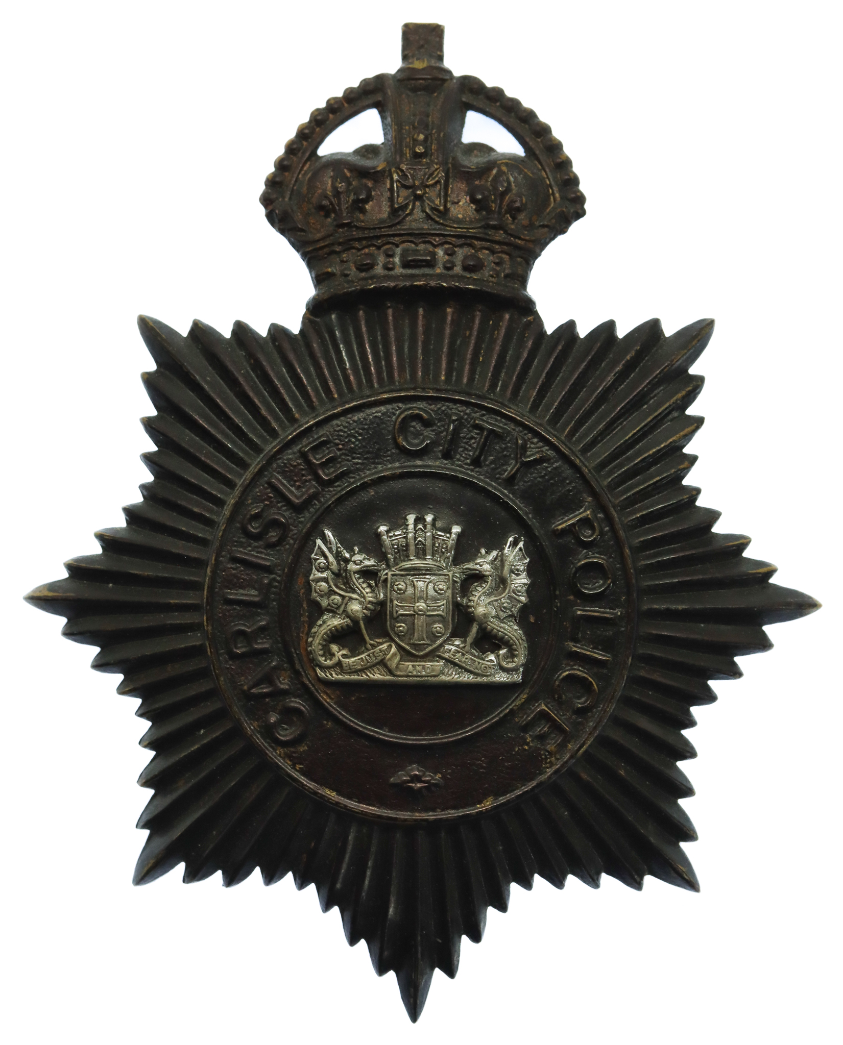 Carlisle City Police Night Helmet Plate - King's Crown