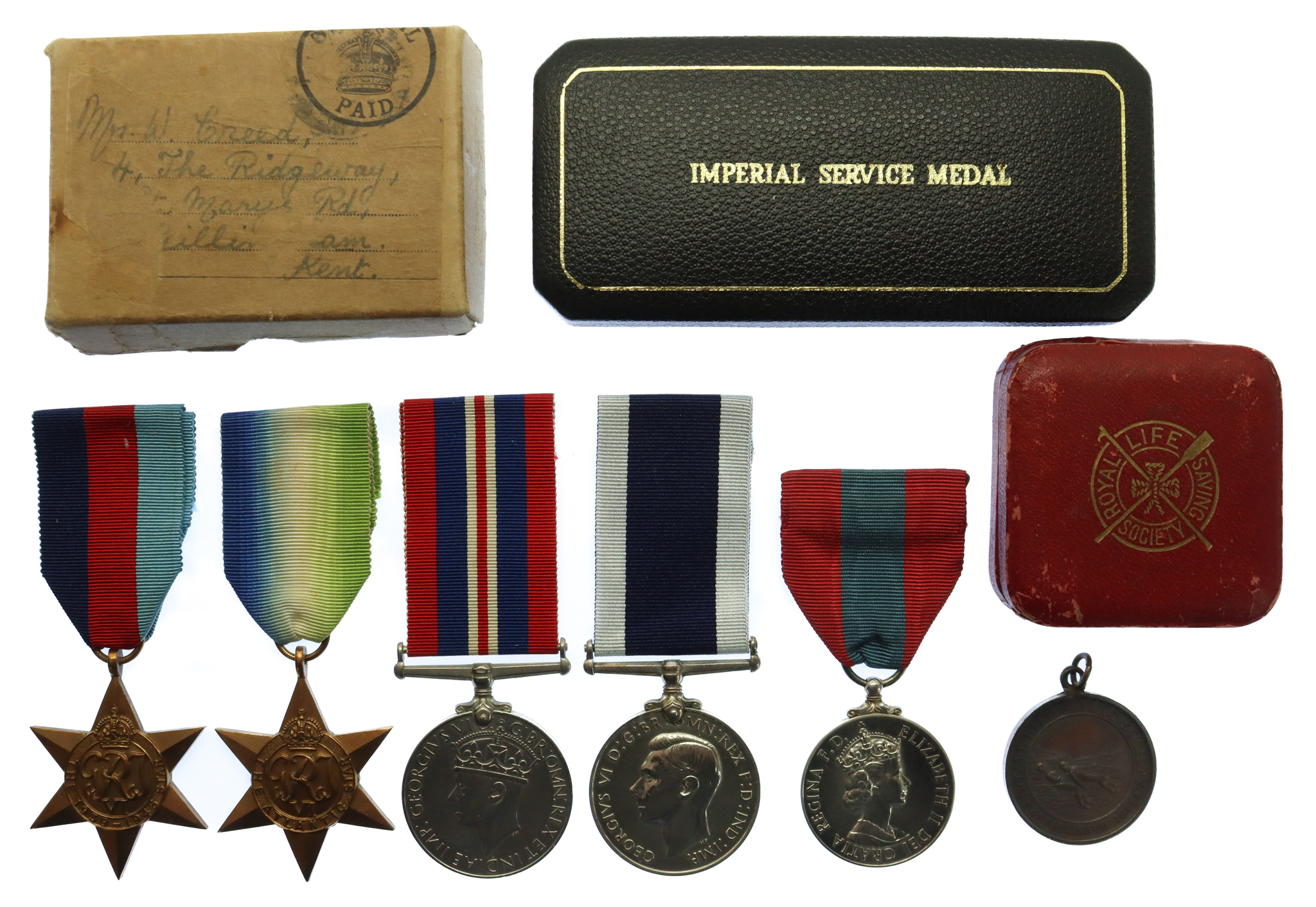 WW2 Long Service & Good Conduct Medal Group Five with Royal Life Saving Society Medal - Temp. Warrant Shipwright W. Creed, Royal Navy