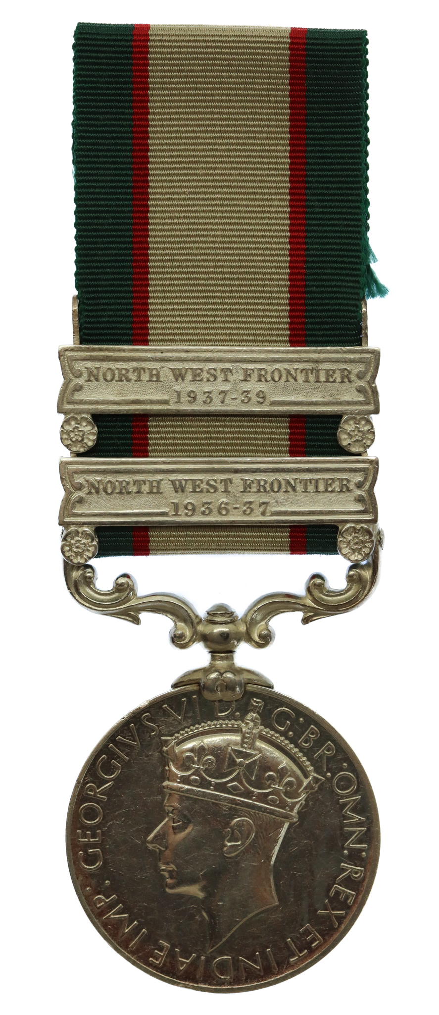 1936 India General Service Medal (Clasps - North West Frontier 1936-37, North West Frontier 1937-39) - L-Naik. Bahadru, 1st 13th Frontier Force Rifles