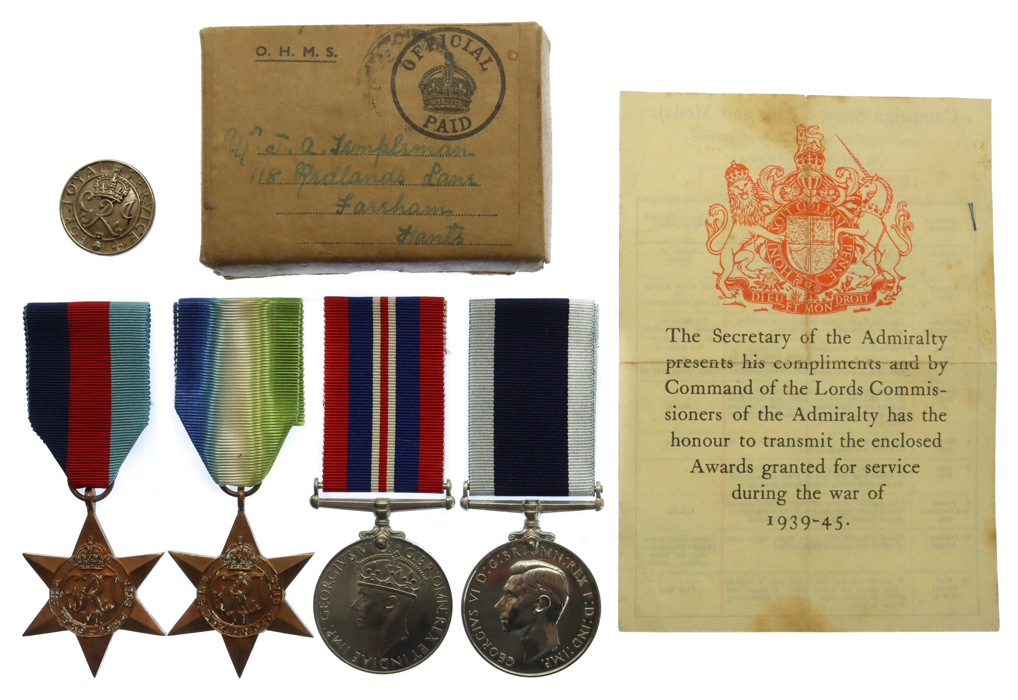 WW2 and Royal Navy Long Service & Good Conduct Medal Group of Four - Leading Steward J.A. Templeman, Royal Navy