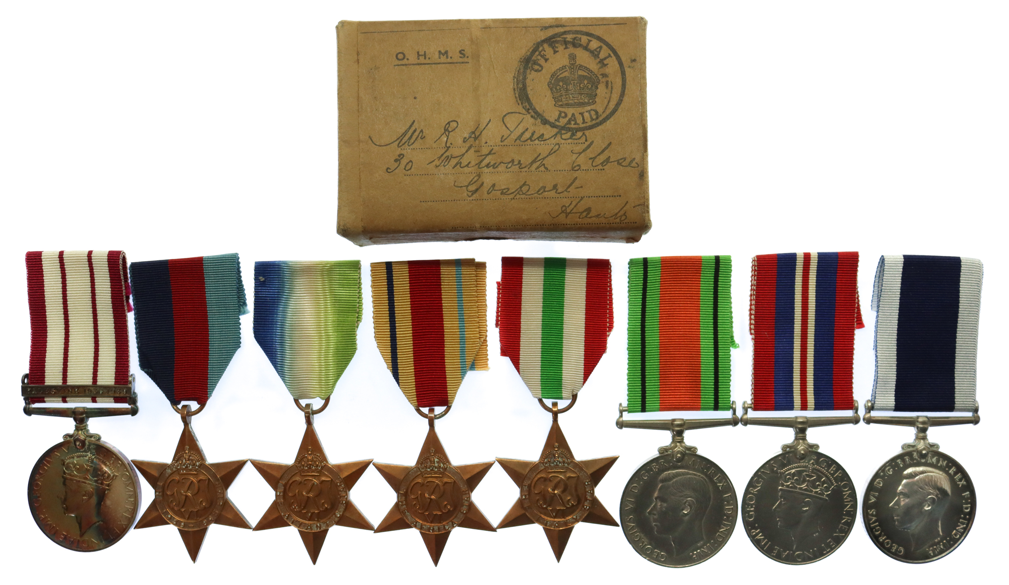 Naval General Service Medal (Clasp - Palestine 1936-1939), WW and Royal Navy Long Service & Good Conduct Medal Group of Eight - Stoker Petty Officer R.H. Tucker, Royal Navy