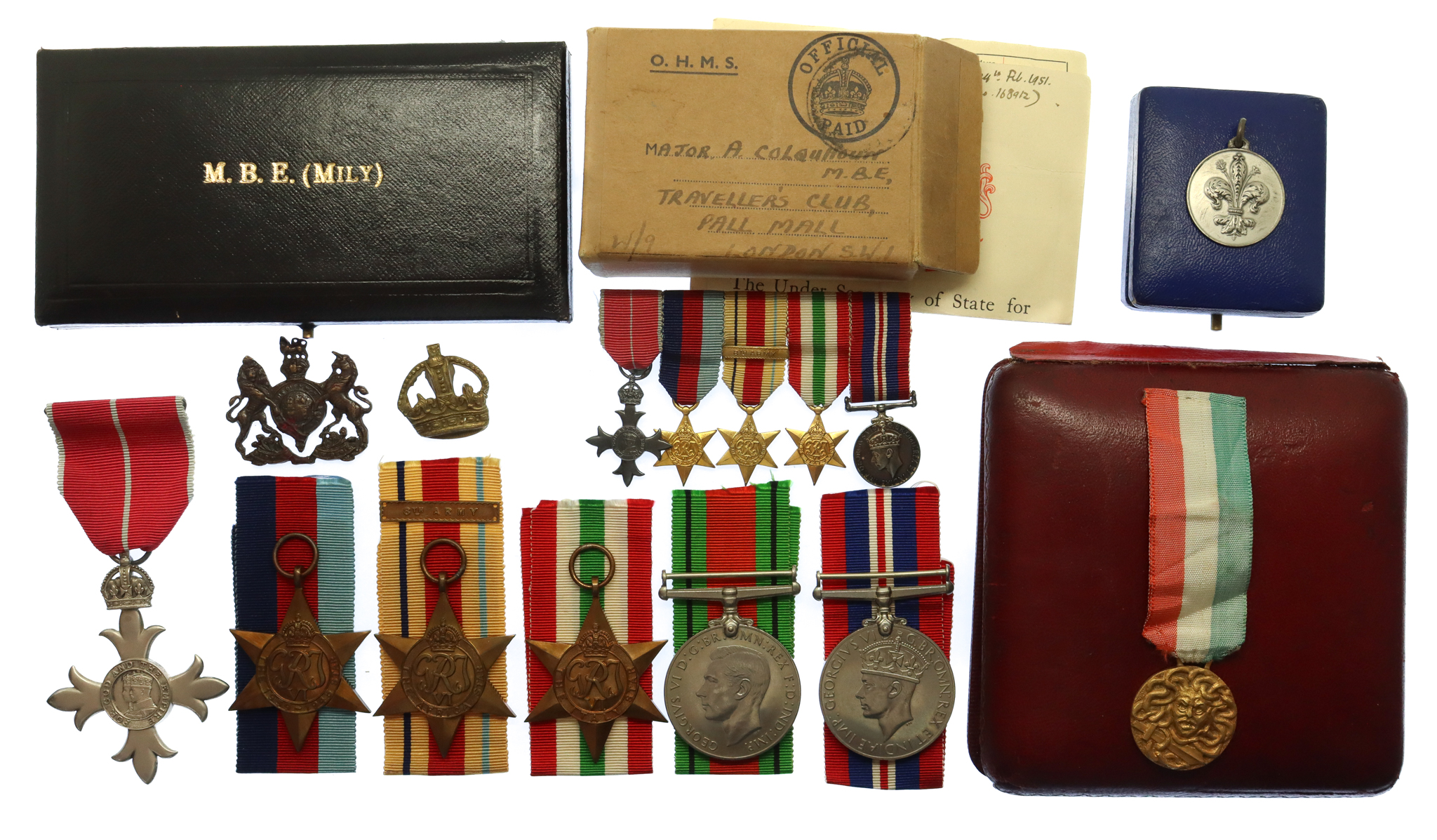 WW2 MBE (Military) and Italian Veneto Military Command Medal Group - Major Archibald Colquhoun, Intelligence Corps