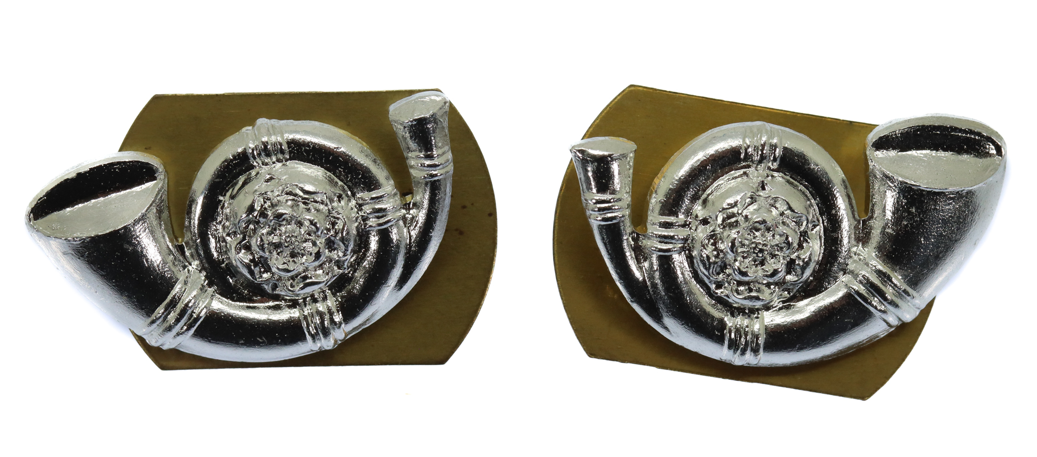 Pair of King's Own Yorkshire Light Infantry (K.O.Y.L.I.) Anodised (Staybrite) Collar Badges