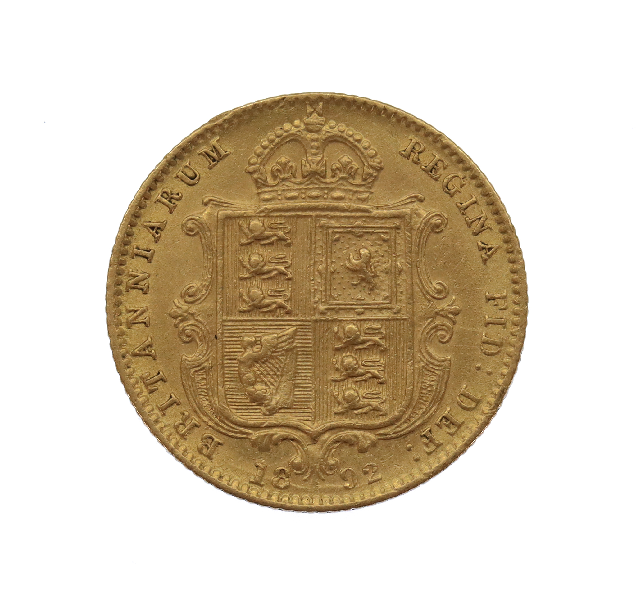 1892 Victoria Gold Shield Back Half Sovereign Coin