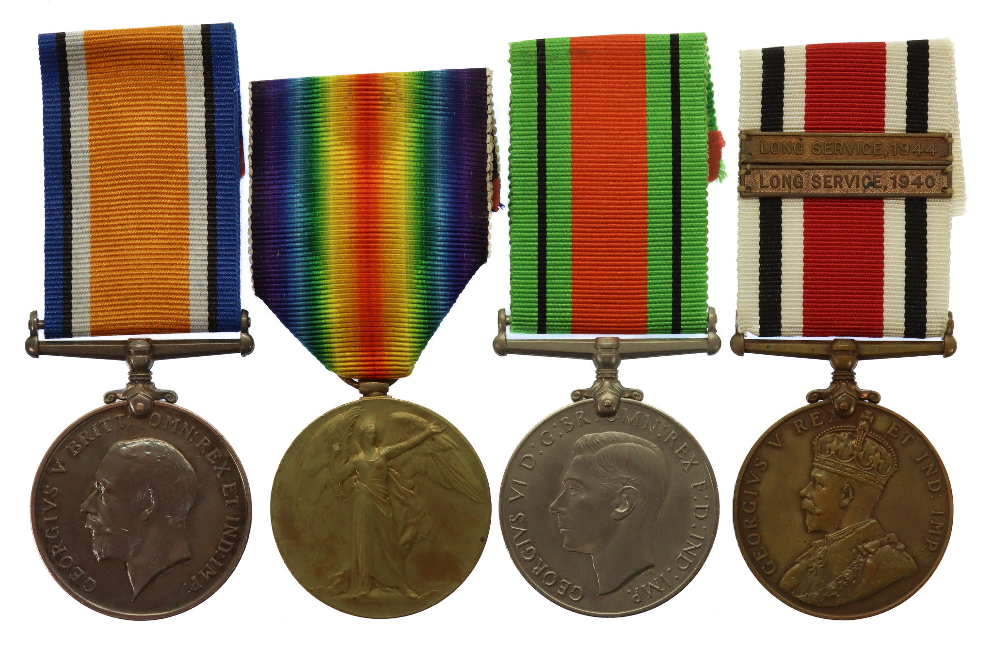 WW1 British War Medal, Victory Medal, WW2 Defence Medal and George V Special Constabulary Long Service Medal (2 Clasps) Group of Four - A.C.Sjt. W.J. Nainby, Northamptonshire Regiment