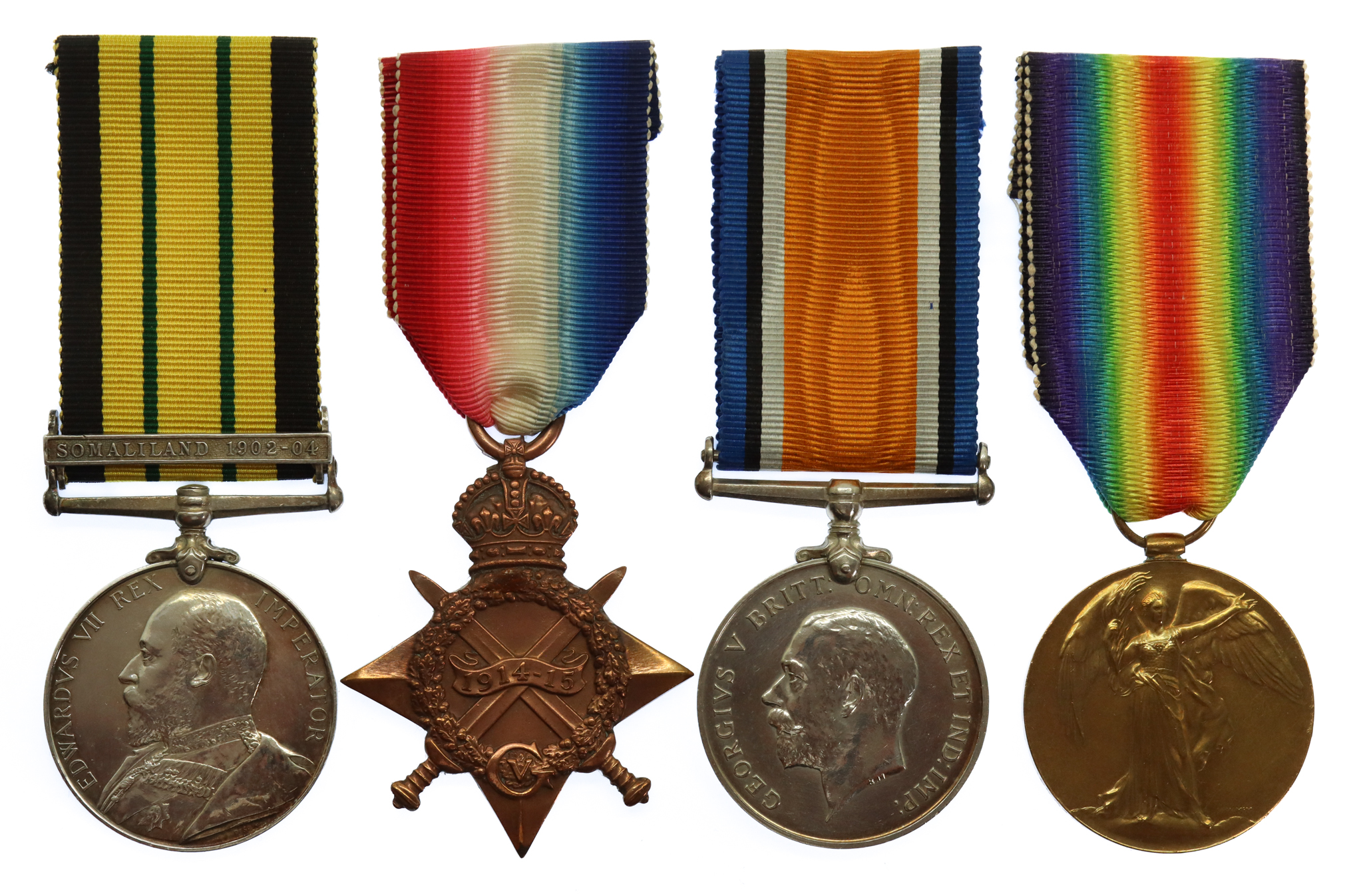 Africa General Service Medal (Clasp - Somaliland 1902-04), WW1 1914-15 Star, British War & Victory Medal Group of Four - Stoker Petty Officer W. Mew, Royal Navy 