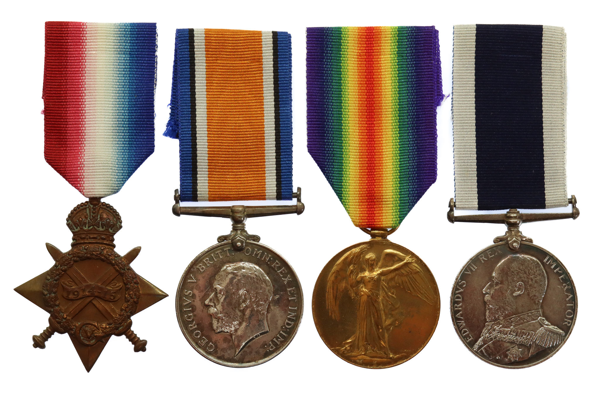 WW1 1914-15 Star Trio and Royal Navy Long Service & Good Conduct Medal Group of Four - Sto. 1.Cl. R.I. Baker, Royal Navy