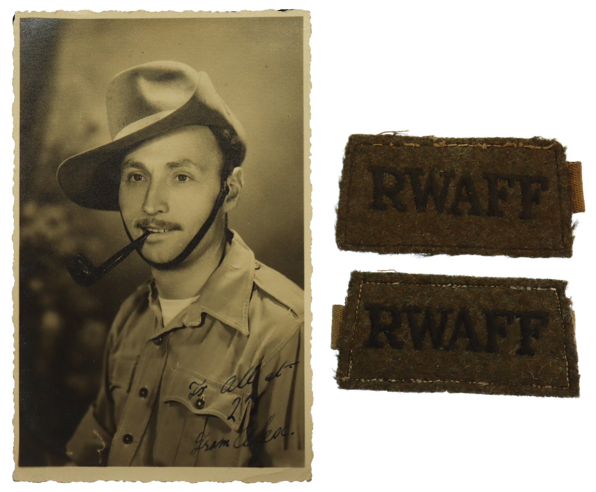 Pair of Royal West African Frontier Force RWAFF WW2 Cloth Slip on Shoulder Titles and Photos