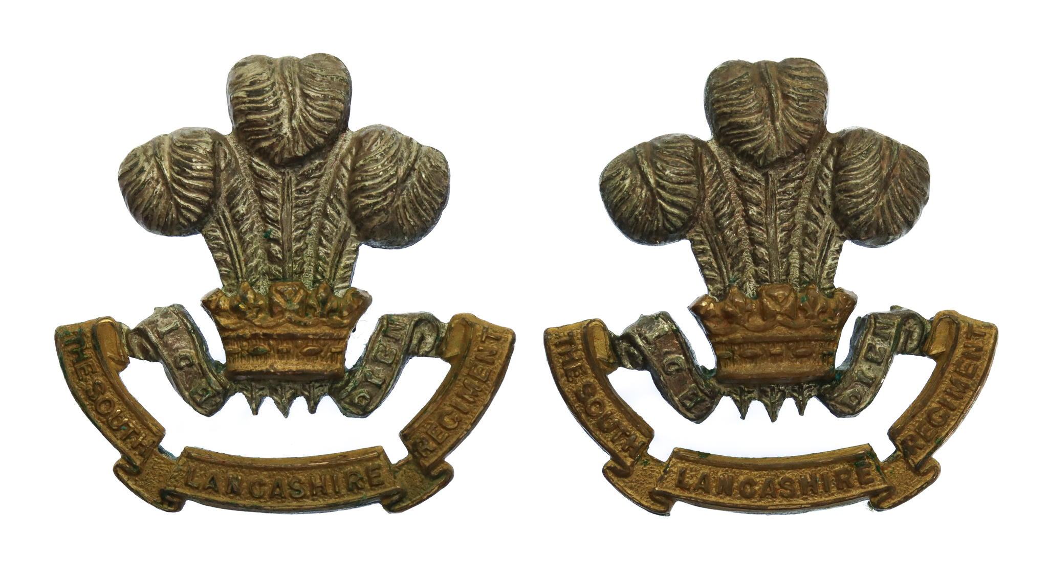 Pair of South Lancashire Regiment (Prince of Wales's Volunteers) Officer's Dress Collar Badges