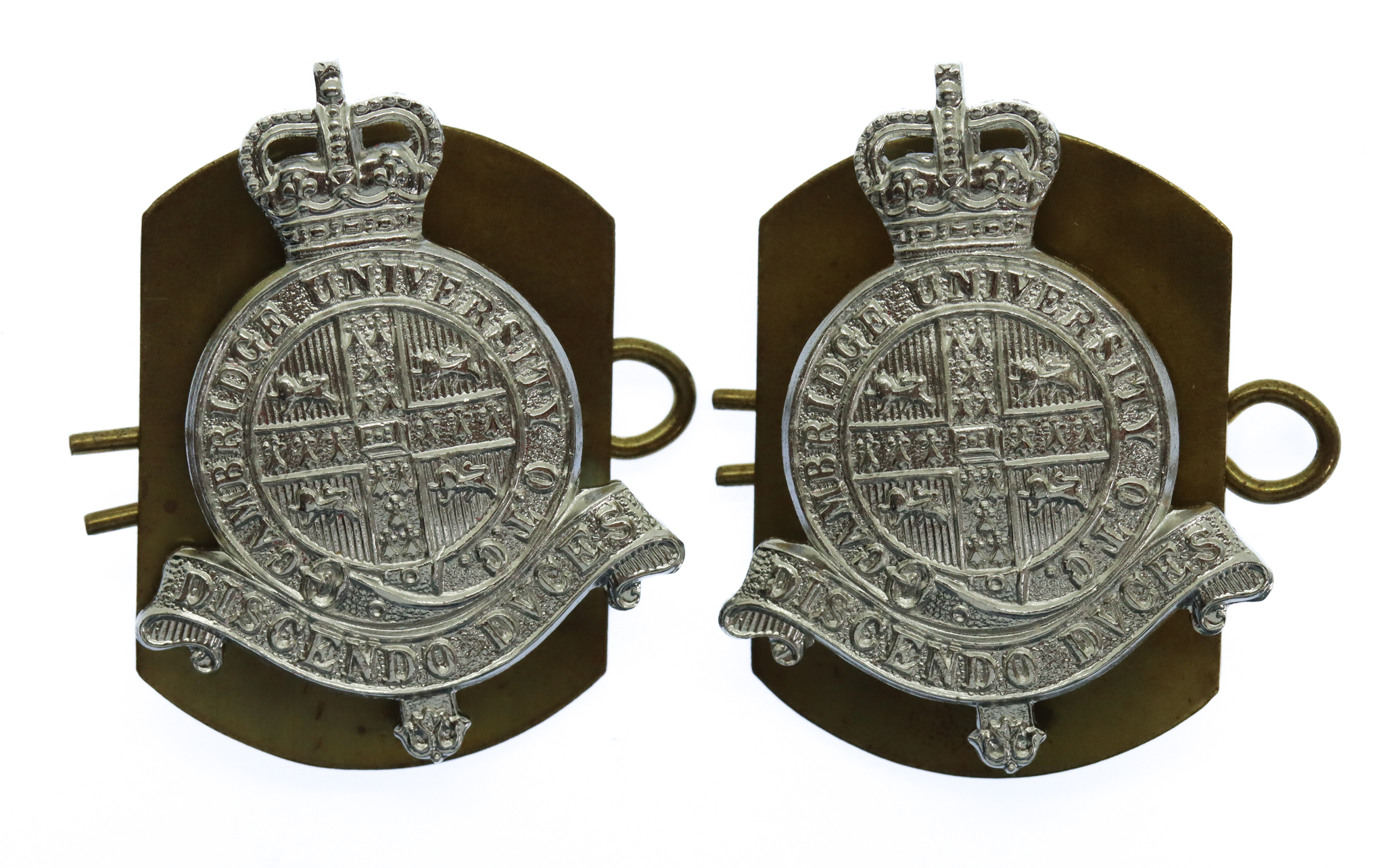 Pair of Cambridge University O.T.C. Anodised (Staybrite) Collar Badges