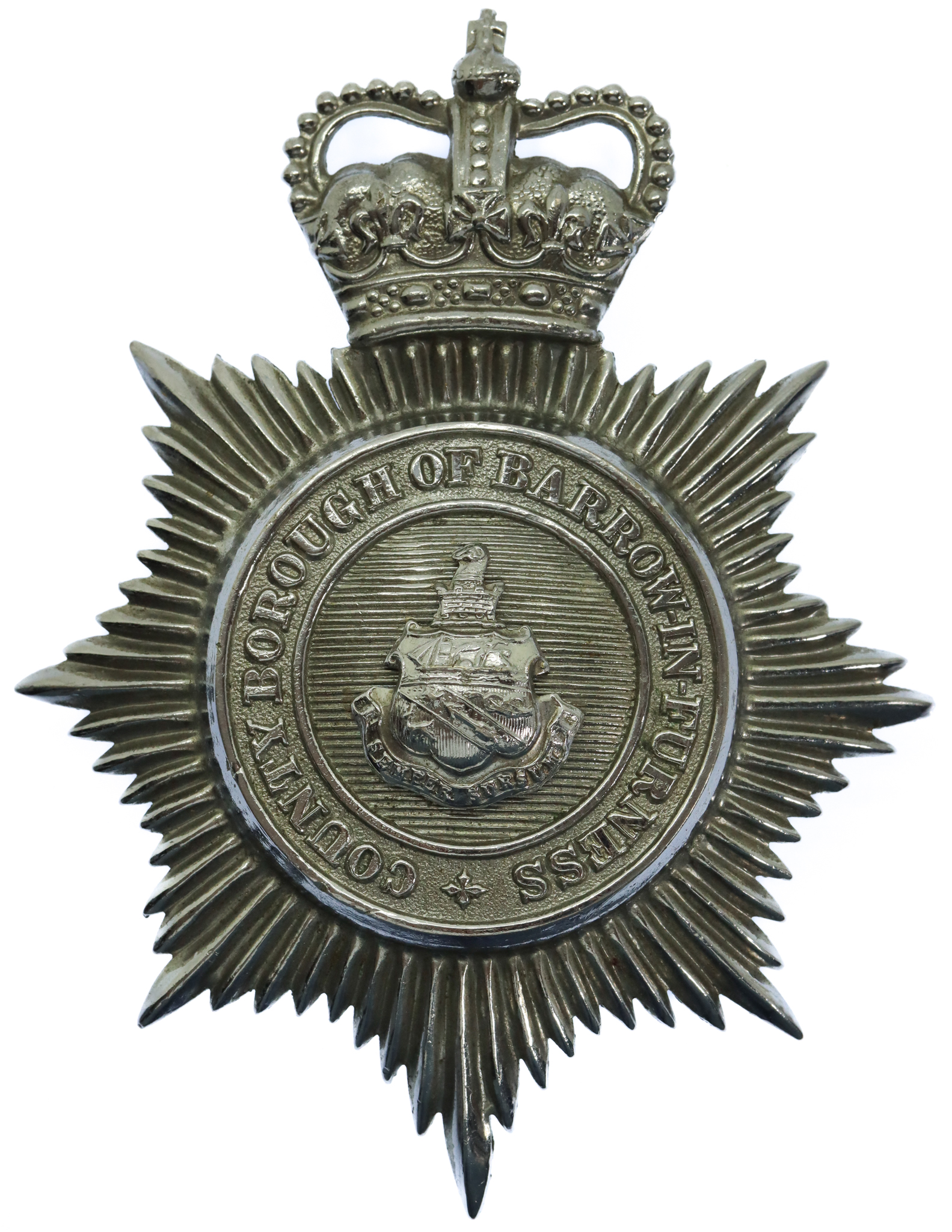 County Borough of Barrow-in-Furness Police Helmet Plate - Queen's Crown